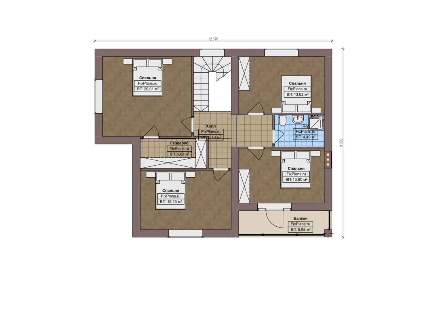 F-10313 - Планы дома с мансардой 12 на 17, площадью 220 м² с 5 спальнями