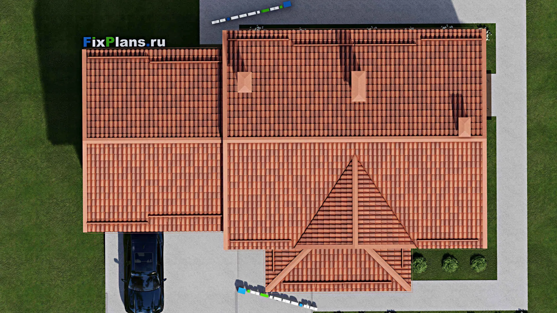 F-8954 - Проект дома с мансардой 12 на 19, площадью 250 м² с гаражом на 2 машины и 5 спальнями