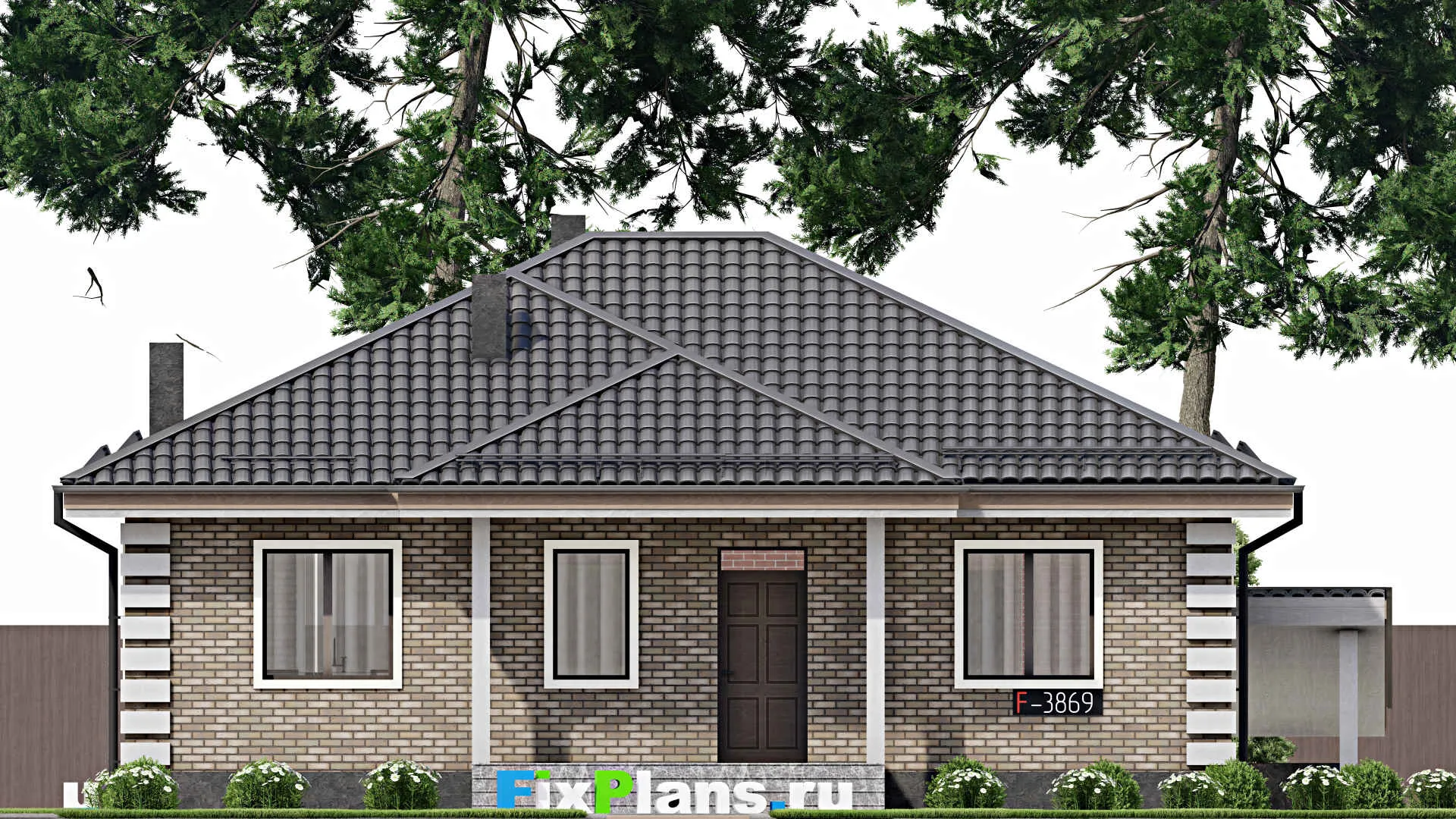 F-3869 - Проект одноэтажного дома 11 на 13, площадью 100 м² с 3 спальнями