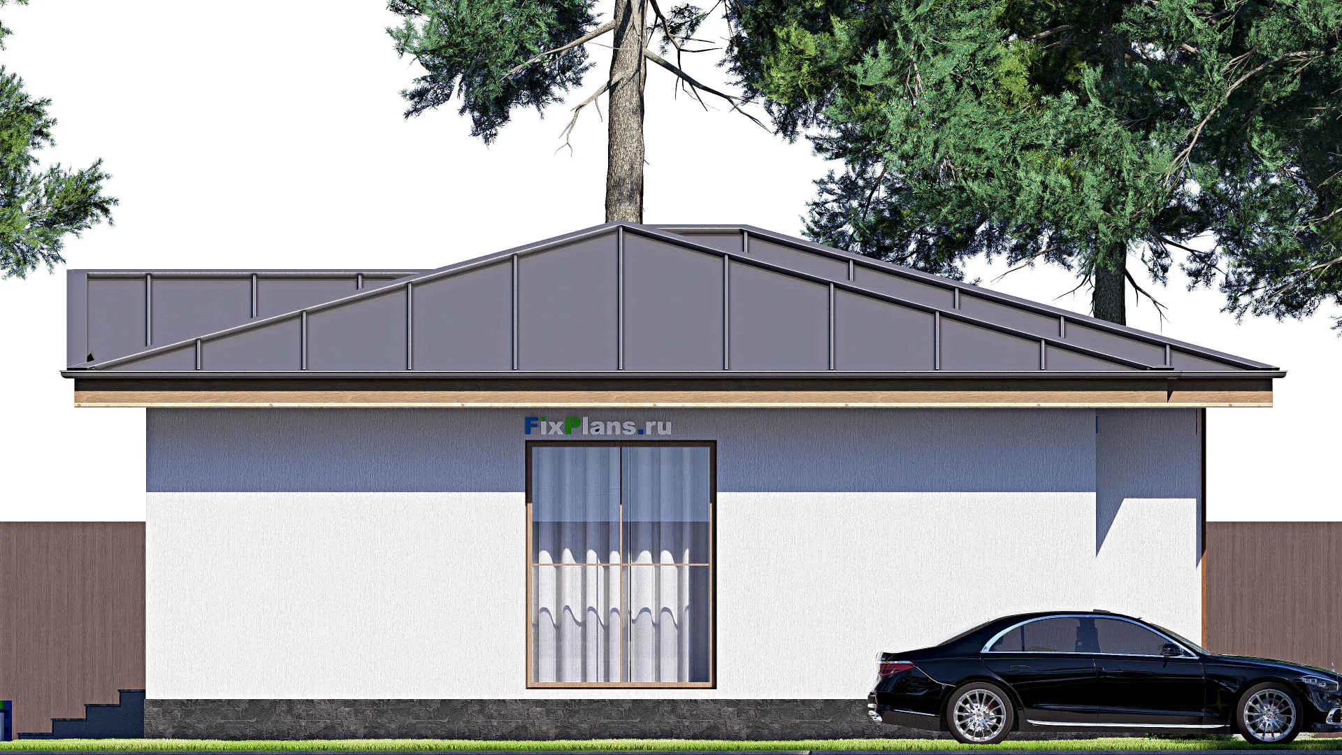 F-16559 - Проект одноэтажного дома 11 на 13, площадью 120 м² с террасой и 3 спальнями
