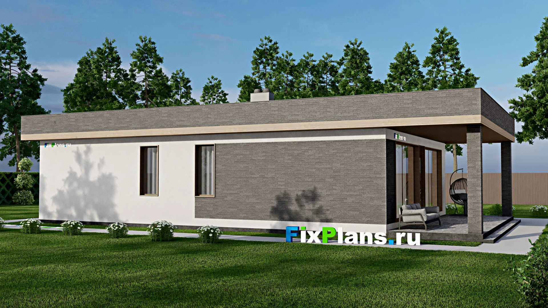 F-2915 - Проект одноэтажного дома 11 на 16, площадью 160 м² с террасой и 3 спальнями