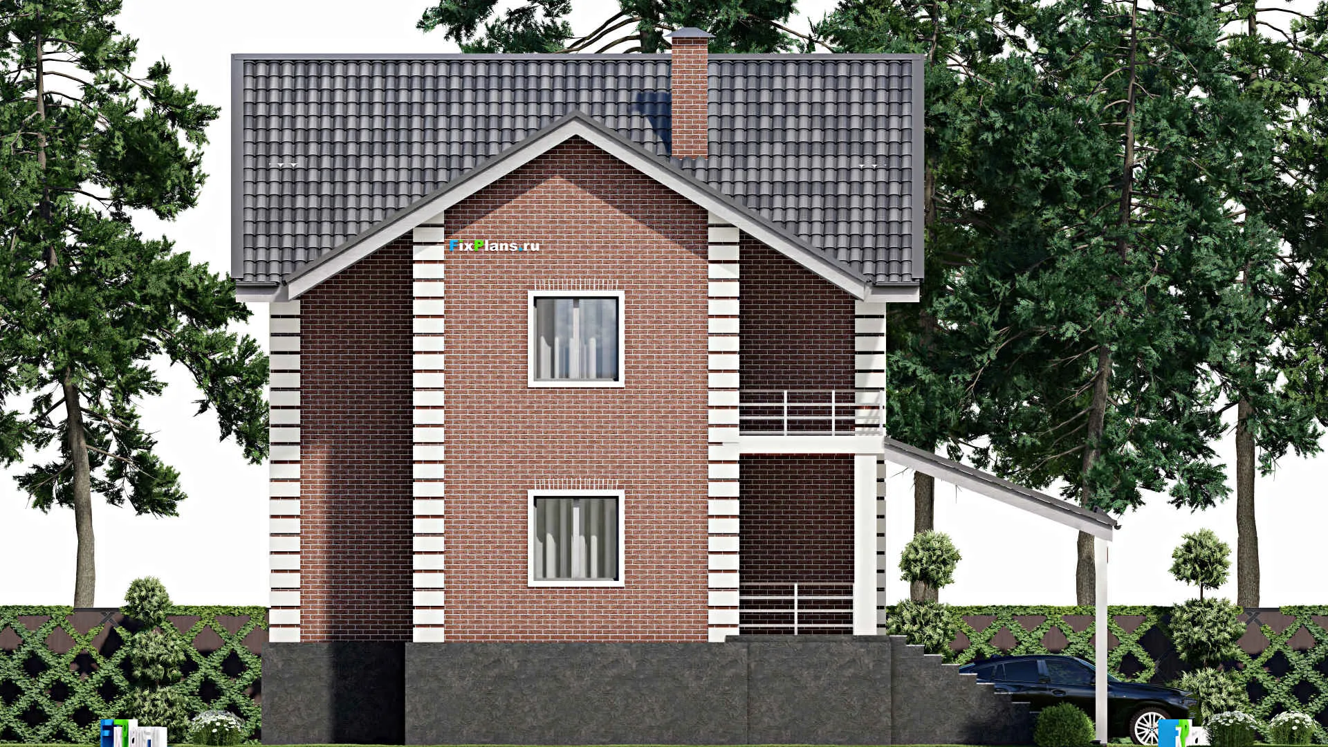 F-6326 - Проект дома с мансардой 10 на 11, площадью 180 м² с балконом, цокольным этажом и 4 спальнями