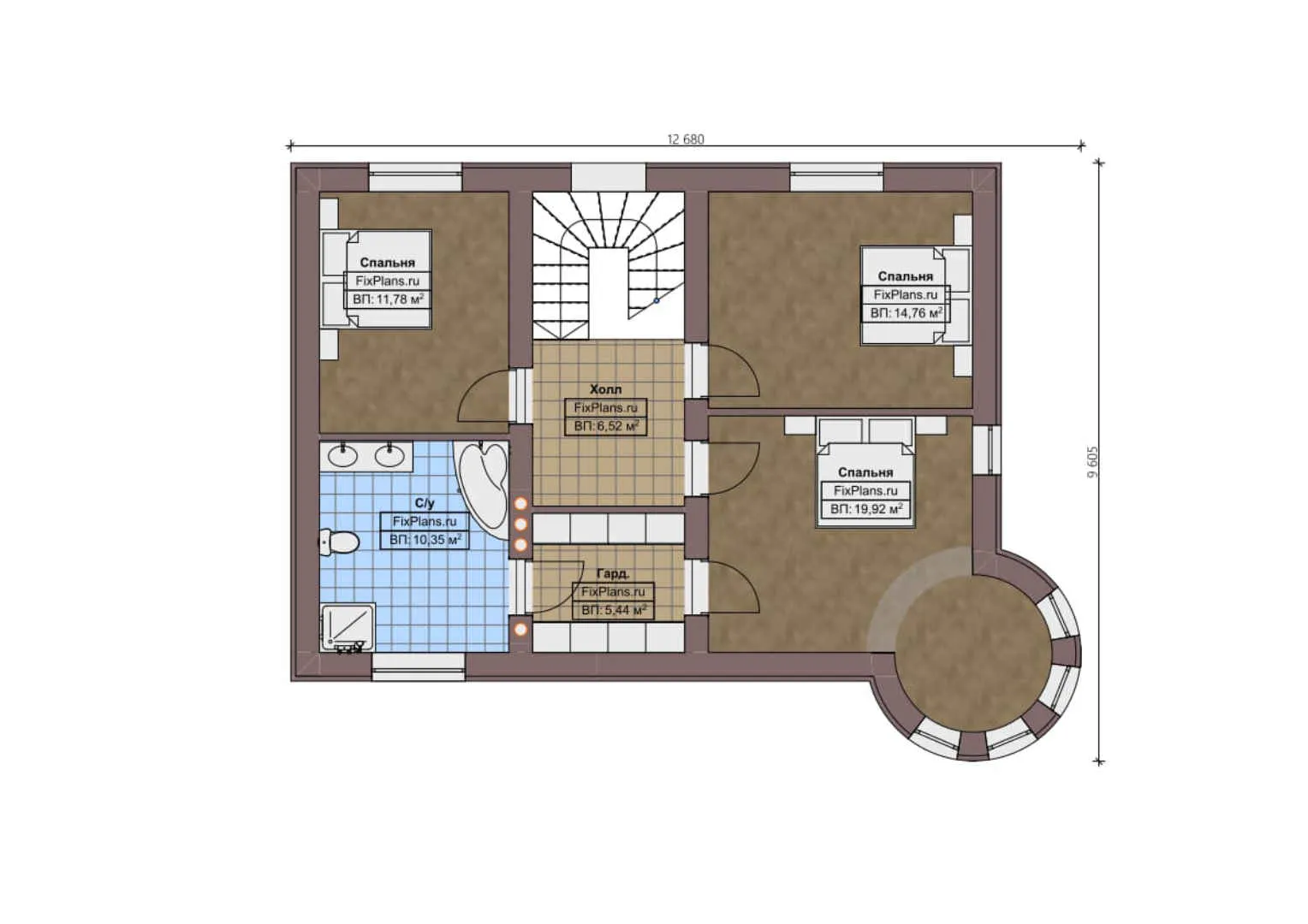 F-1025 - Планы дома с мансардой 10 на 13, площадью 170 м² с террасой и 4 спальнями