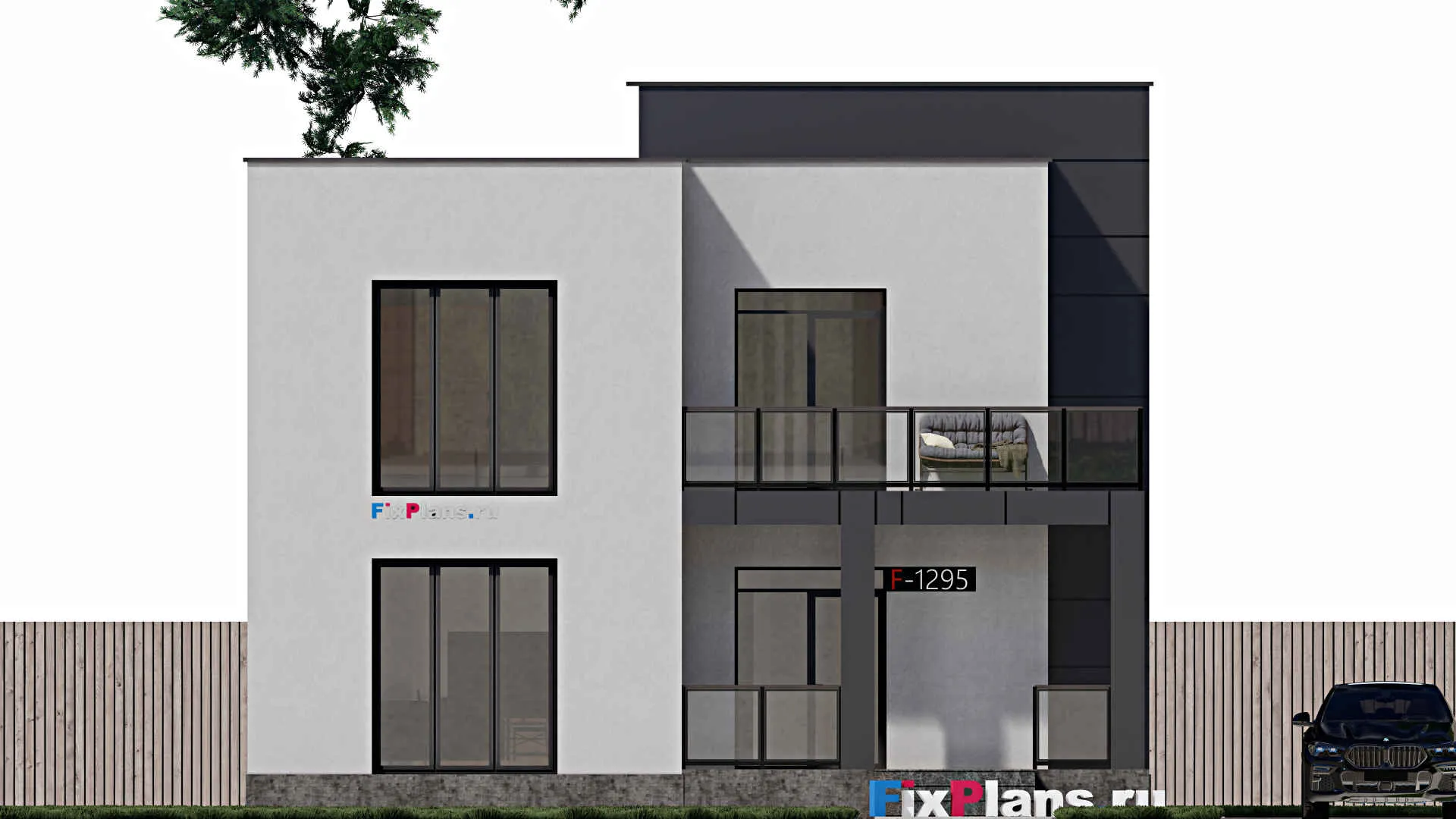 F-1295 - Проект двухэтажного дома 11 на 11, площадью 150 м² с террасой и 3 спальнями