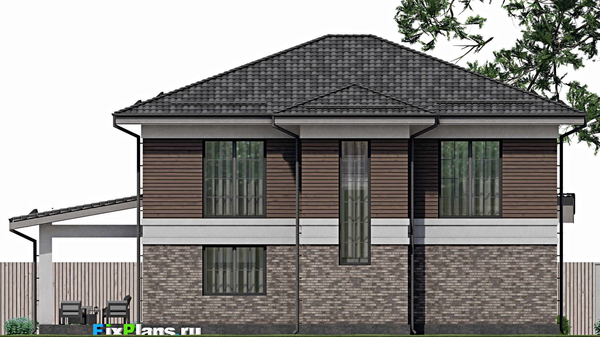 F-1916 - Проект двухэтажного дома 13 на 14, площадью 280 м² с террасой и 5 спальнями