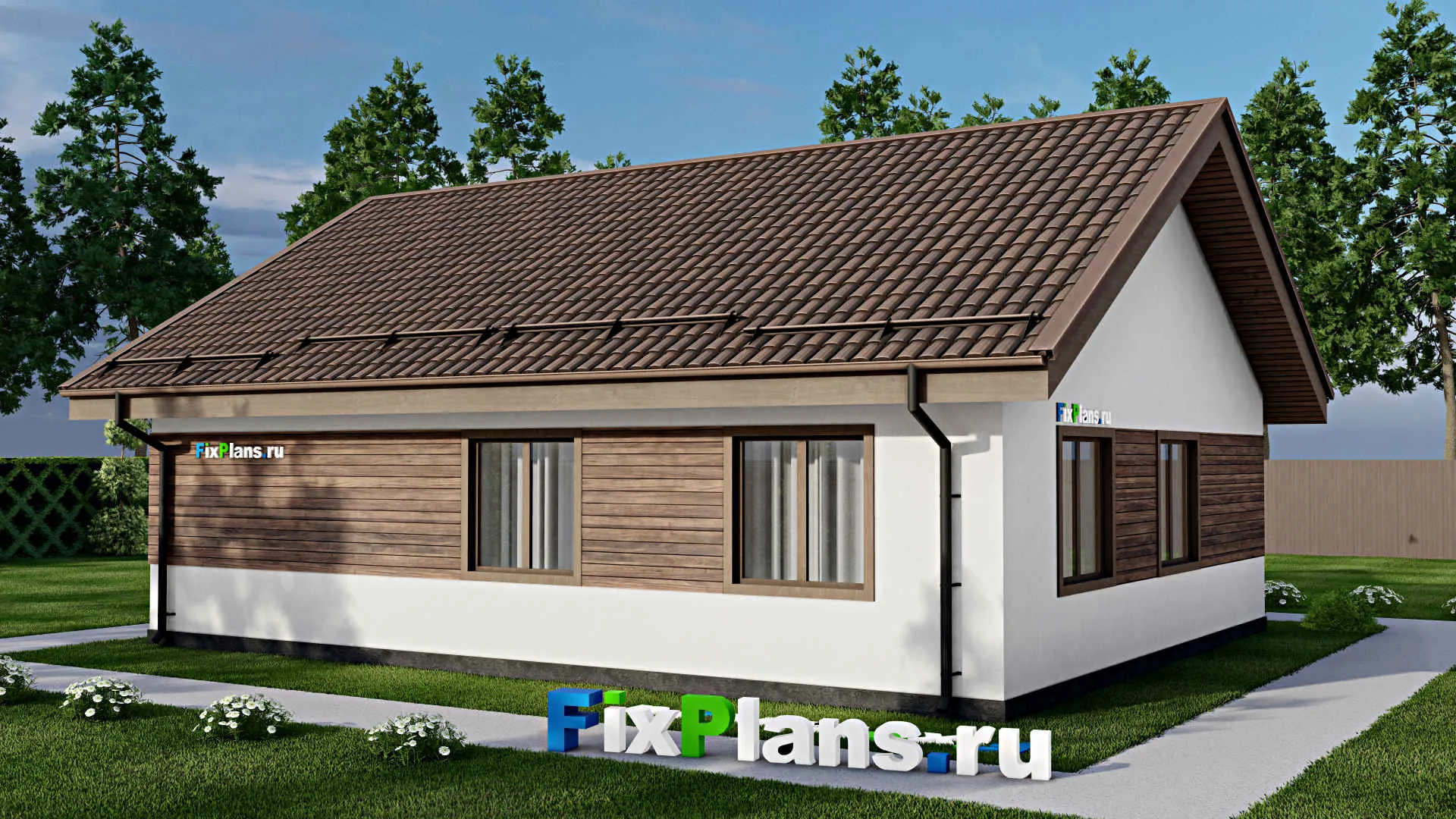 F-8999 - Проект одноэтажного дома 11 на 12, площадью 90 м² с 3 спальнями