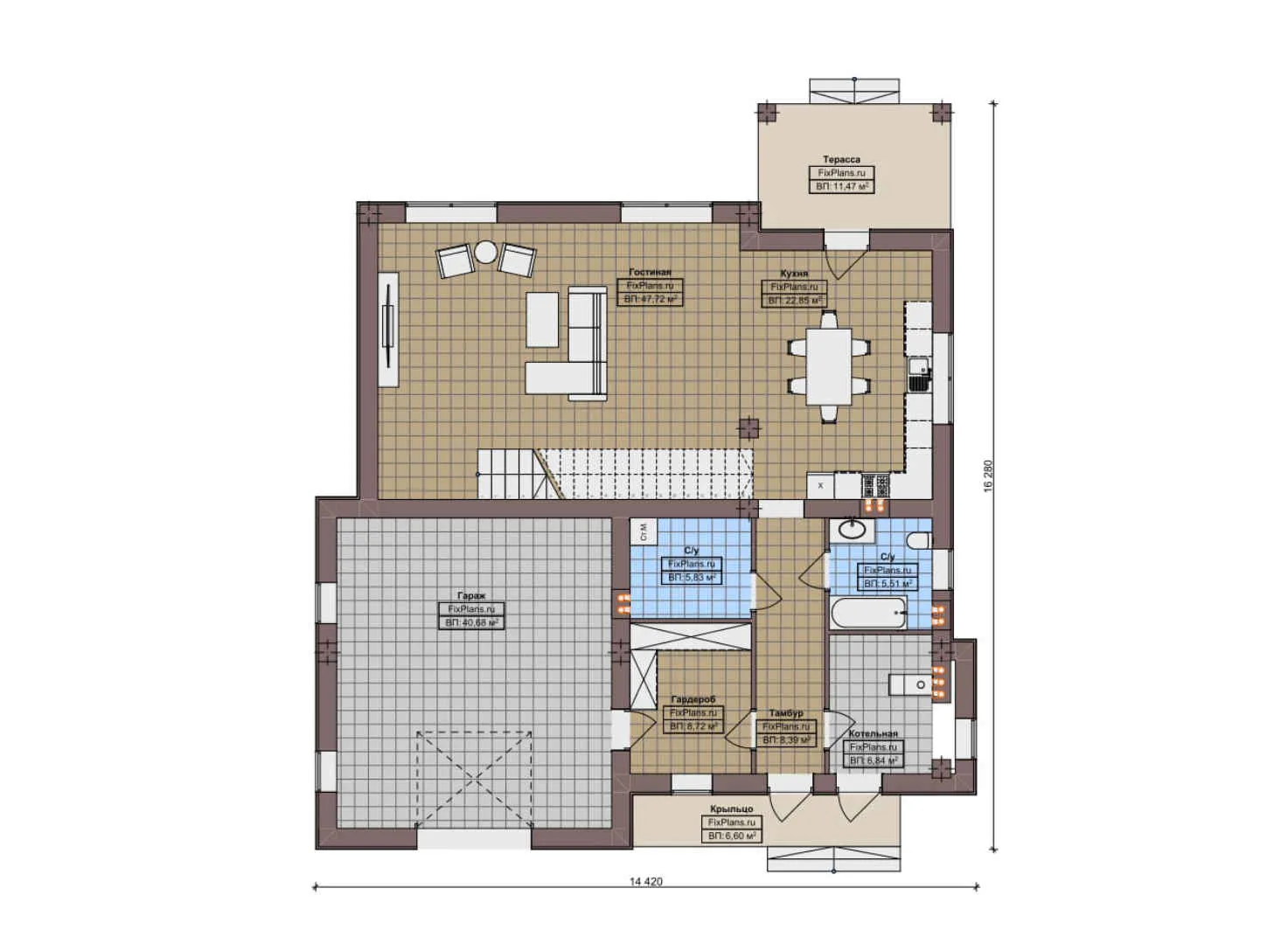 F-11888 - Планы двухэтажного дома 15 на 17, площадью 300 м² с 3 спальнями