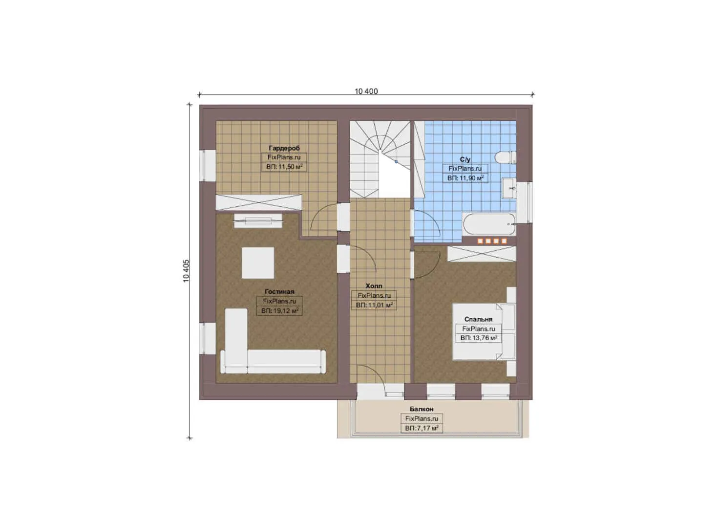 F-13148 - Планы дома с мансардой 13 на 15, площадью 230 м² с балконом, цокольным этажом, баней, гаражом на 1 машину и 2 спальнями