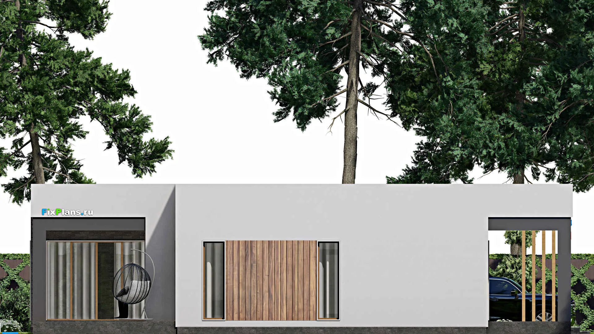 F-8927 - Проект одноэтажного дома 17 на 18, площадью 220 м² с террасой и 3 спальнями