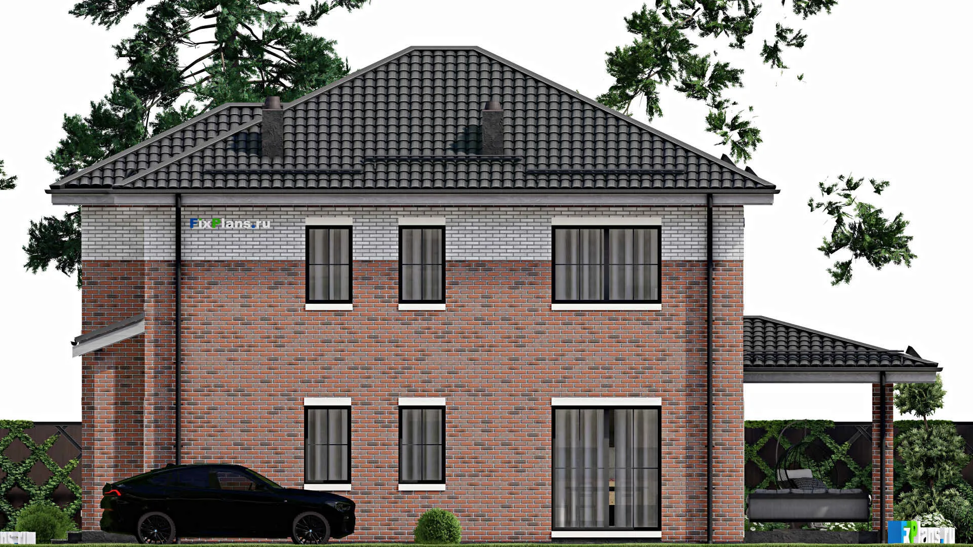 F-2942 - Проект двухэтажного дома 12 на 13, площадью 200 м² с террасой и 4 спальнями