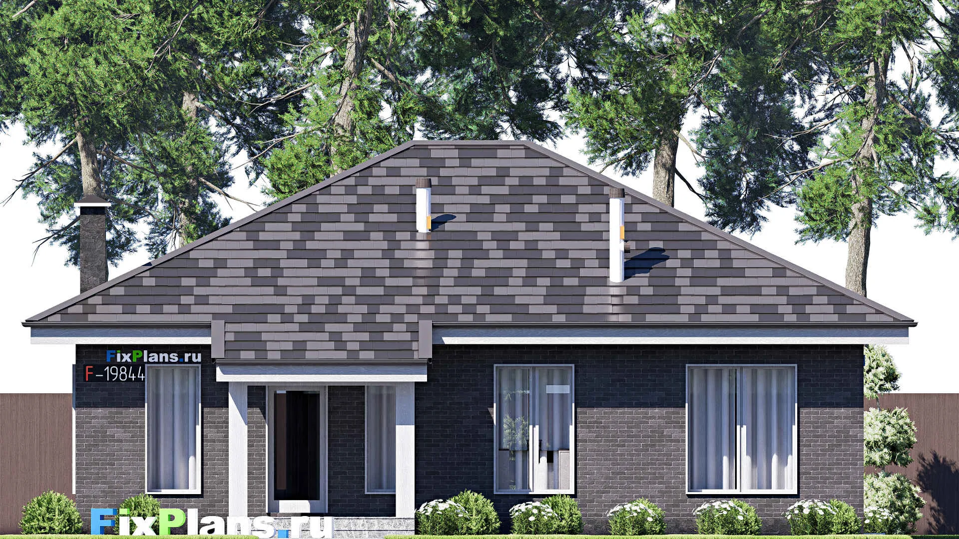 F-19844 - Проект одноэтажного дома 13 на 13, площадью 120 м² с 3 спальнями