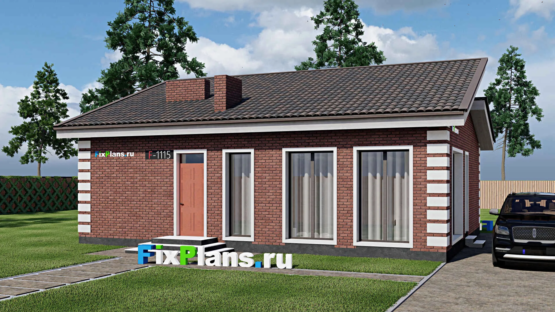 F-1115 - Проект одноэтажного дома 10 на 12, площадью 100 м² с 3 спальнями