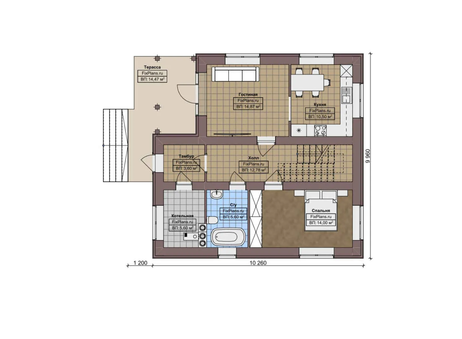 F-3221 - Планы двухэтажного дома 10 на 11, площадью 140 м² с террасой и 3 спальнями