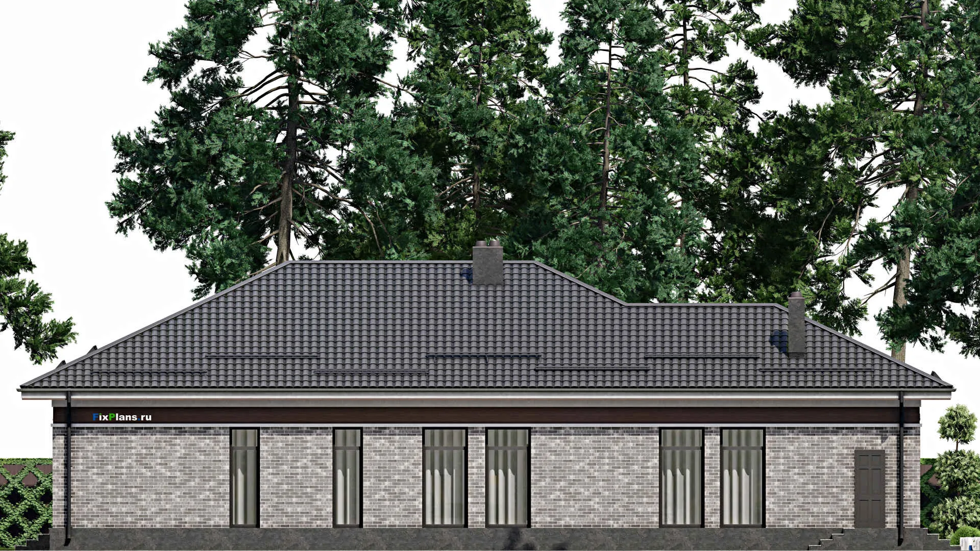 F-2042 - Проект одноэтажного дома 13 на 23, площадью 210 м² с террасой и 3 спальнями