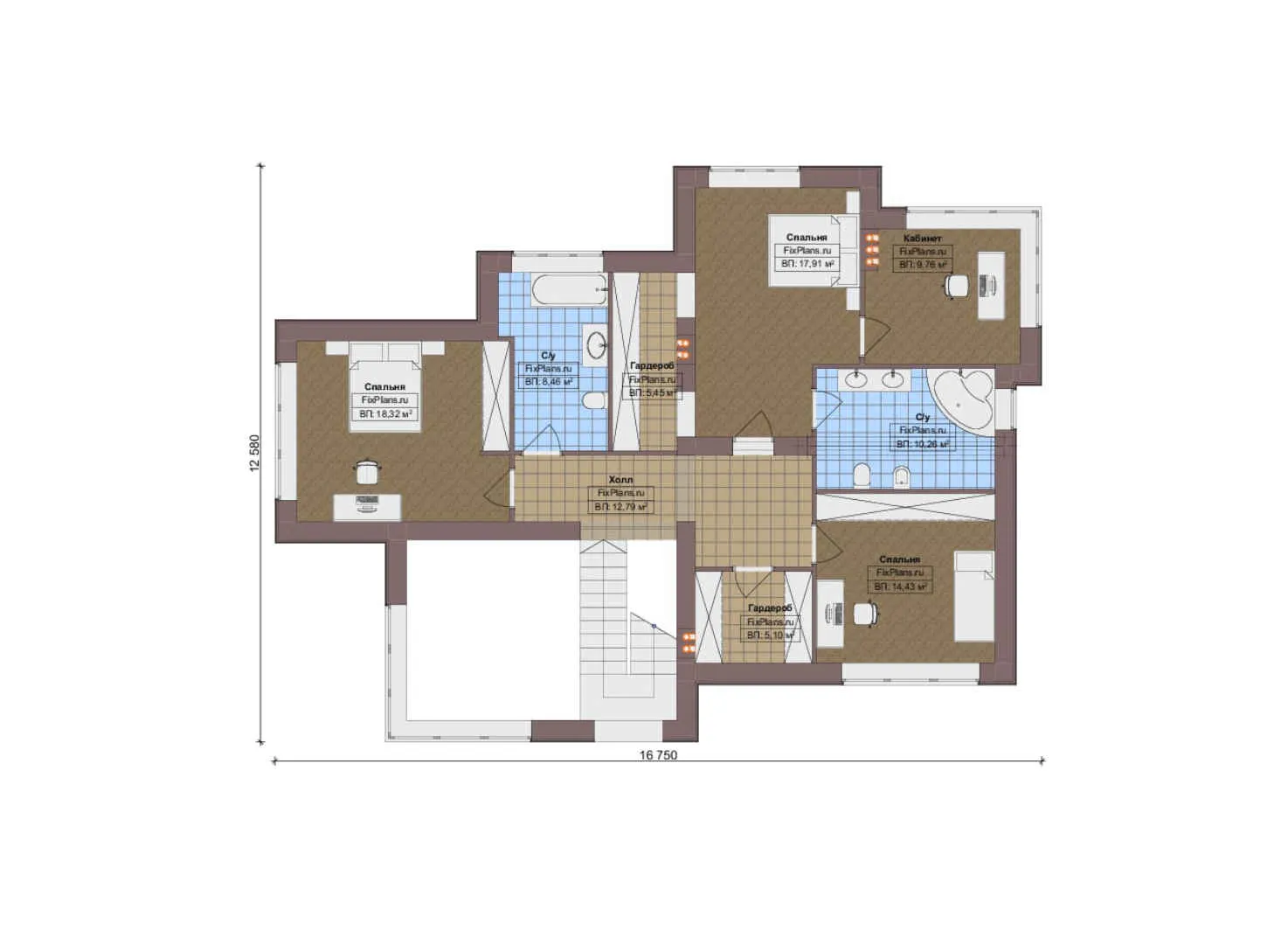 F-16991 - Планы двухэтажного дома 13 на 24, площадью 300 м² с террасой, гаражом на 2 машины и 3 спальнями
