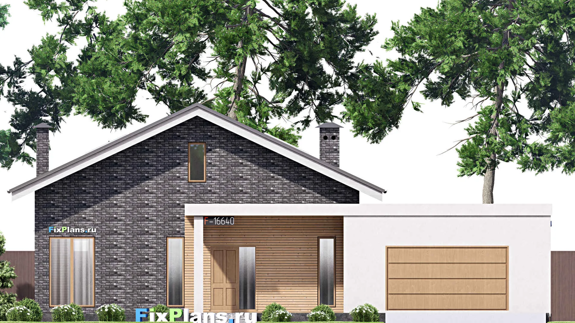 F-16640 - Проект дома с мансардой 17 на 20, площадью 340 м² с террасой, гаражом на 2 машины и 5 спальнями