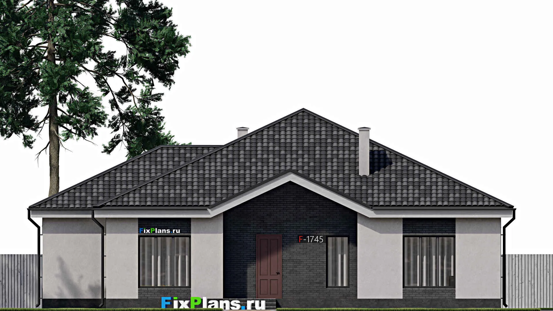 F-1745 - Проект одноэтажного дома 16 на 18, площадью 210 м² с террасой, баней и 2 спальнями