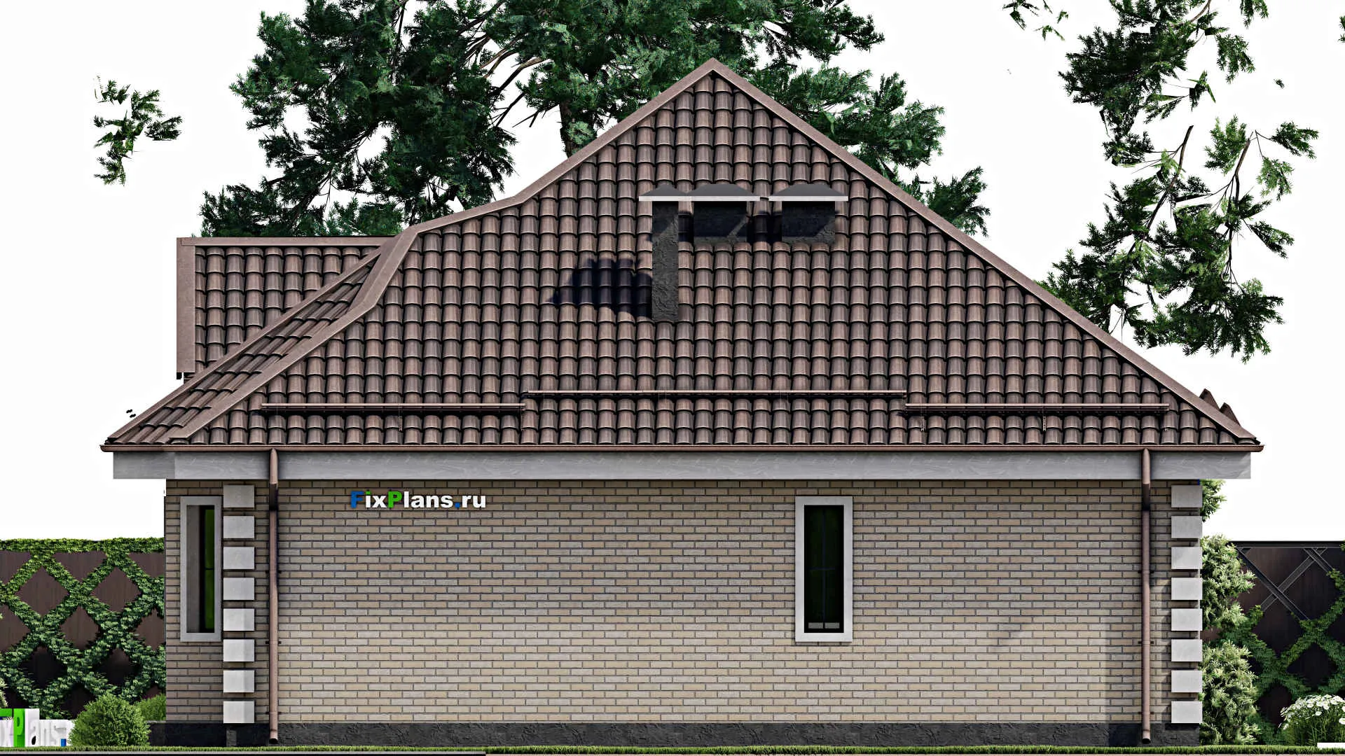 F-6893 - Проект одноэтажного дома 12 на 13, площадью 200 м² с цокольным этажом и 2 спальнями