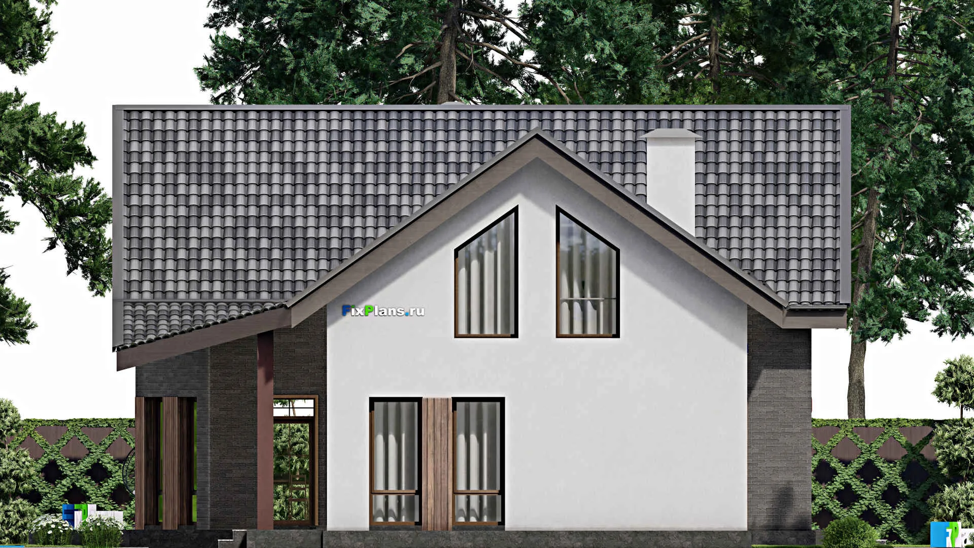 F-10889 - Проект дома с мансардой 16 на 25, площадью 420 м² с террасой и 6 спальнями