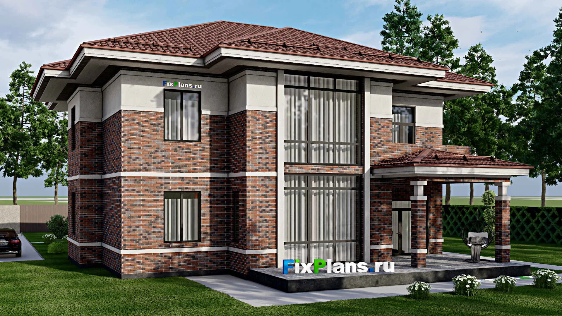 F-2717 - Проект двухэтажного дома 16 на 17, площадью 380 м² с террасой и 7 спальнями