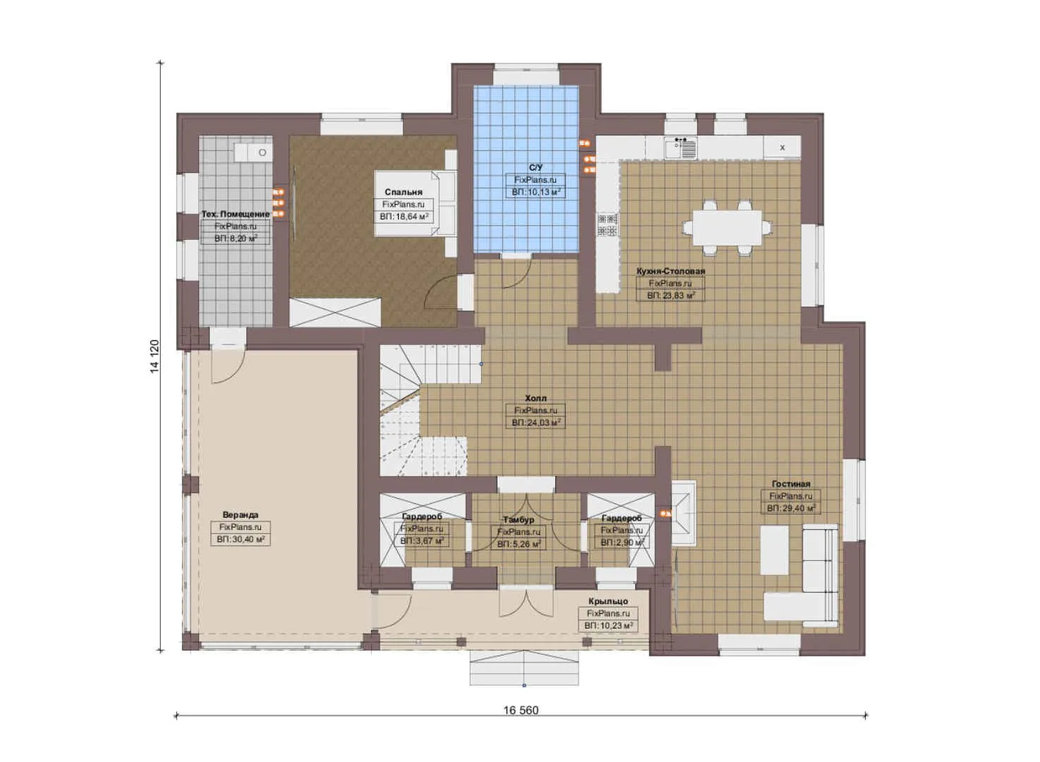 F-20726 - Планы двухэтажного дома 15 на 17, площадью 280 м² с террасой, балконом и 4 спальнями