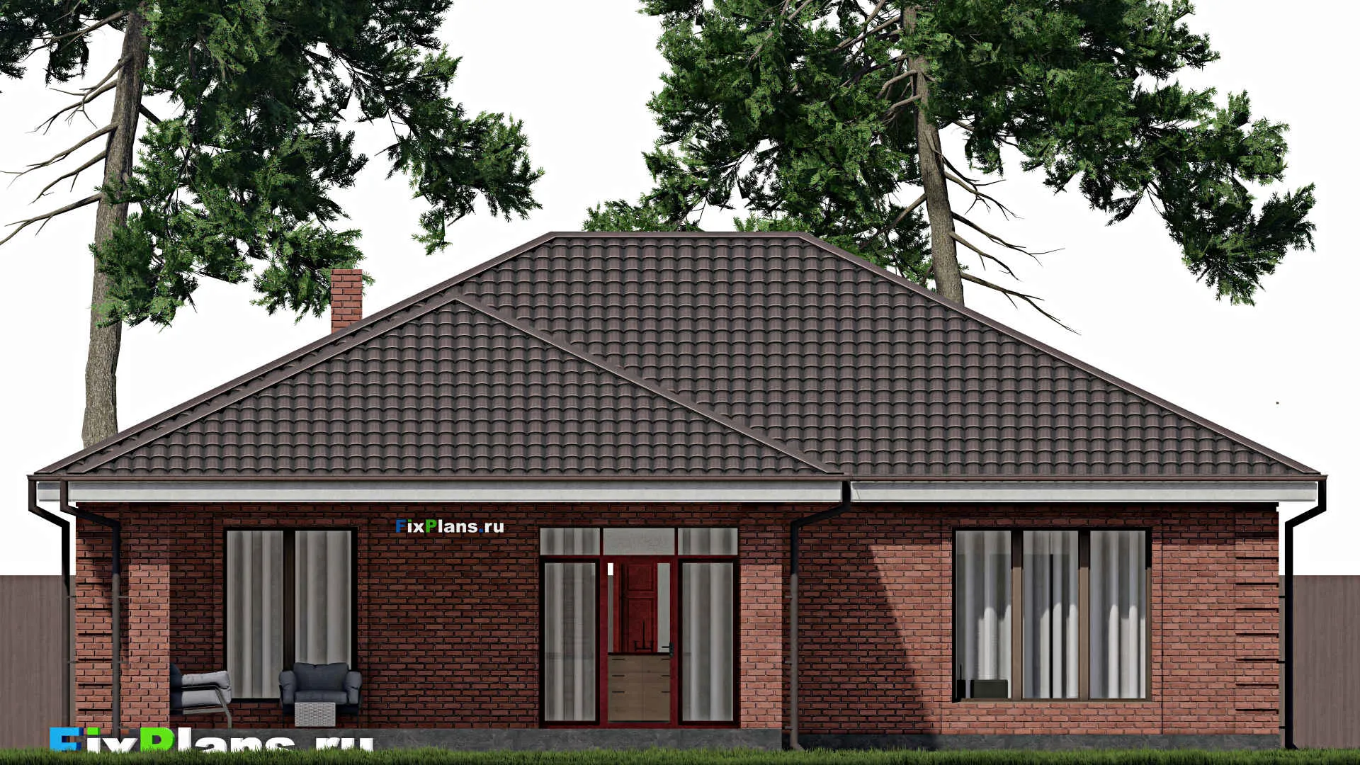 F-0701 - Проект одноэтажного дома 12 на 15, площадью 170 м² с террасой и 3 спальнями