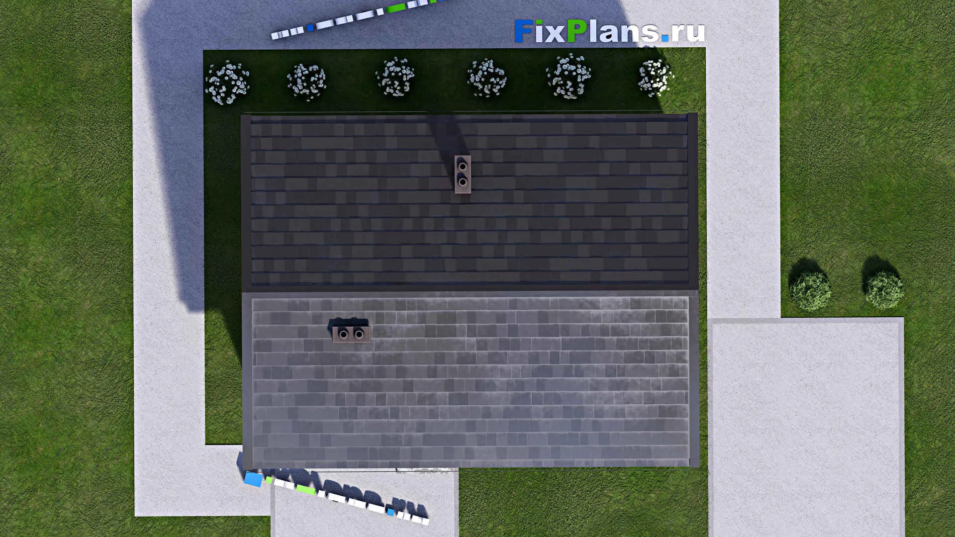 F-15569 - Проект бани 7 на 9, площадью 60 м² с комнатой отдыха, терассой, мансардой, санузлом и спальней