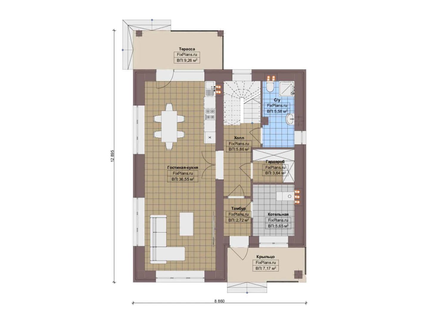 F-17018 - Планы двухэтажного дома 9 на 13, площадью 150 м² с террасой, балконом и 3 спальнями