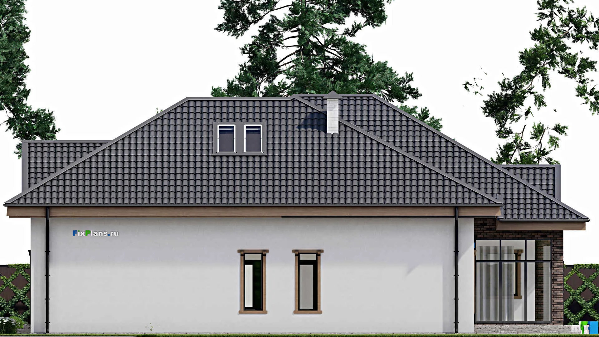 F-10223 - Проект дома с мансардой 18 на 18, площадью 340 м² с террасой, цокольным этажом и 3 спальнями