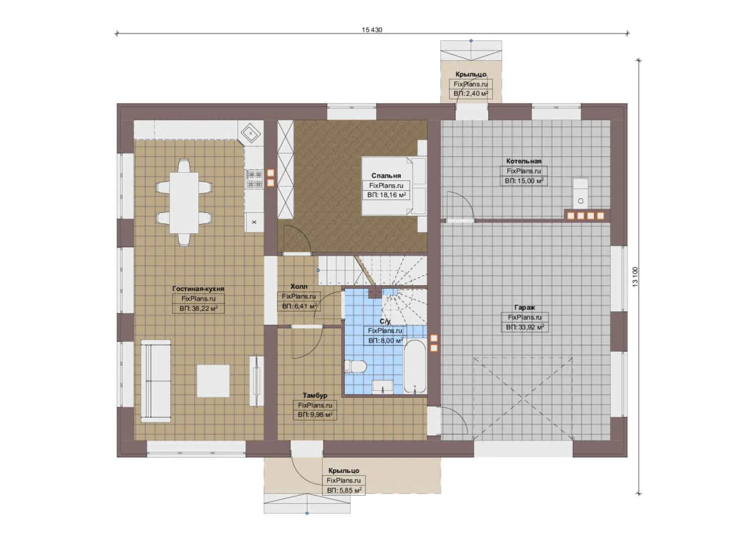 F-13040 - Планы дома с мансардой 14 на 16, площадью 220 м² с гаражом на 1 машину и 4 спальнями