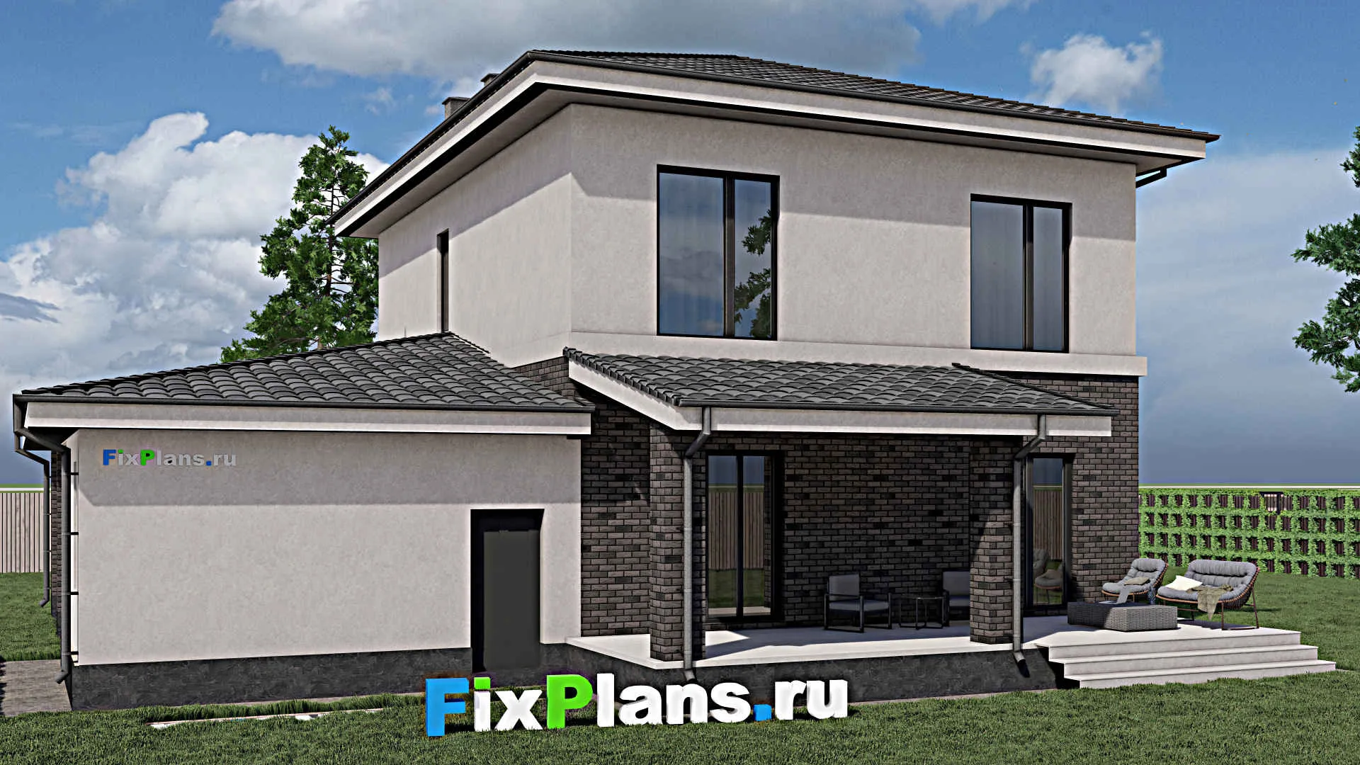 F-0584 - Проект двухэтажного дома 13 на 17, площадью 230 м² с террасой и 5 спальнями