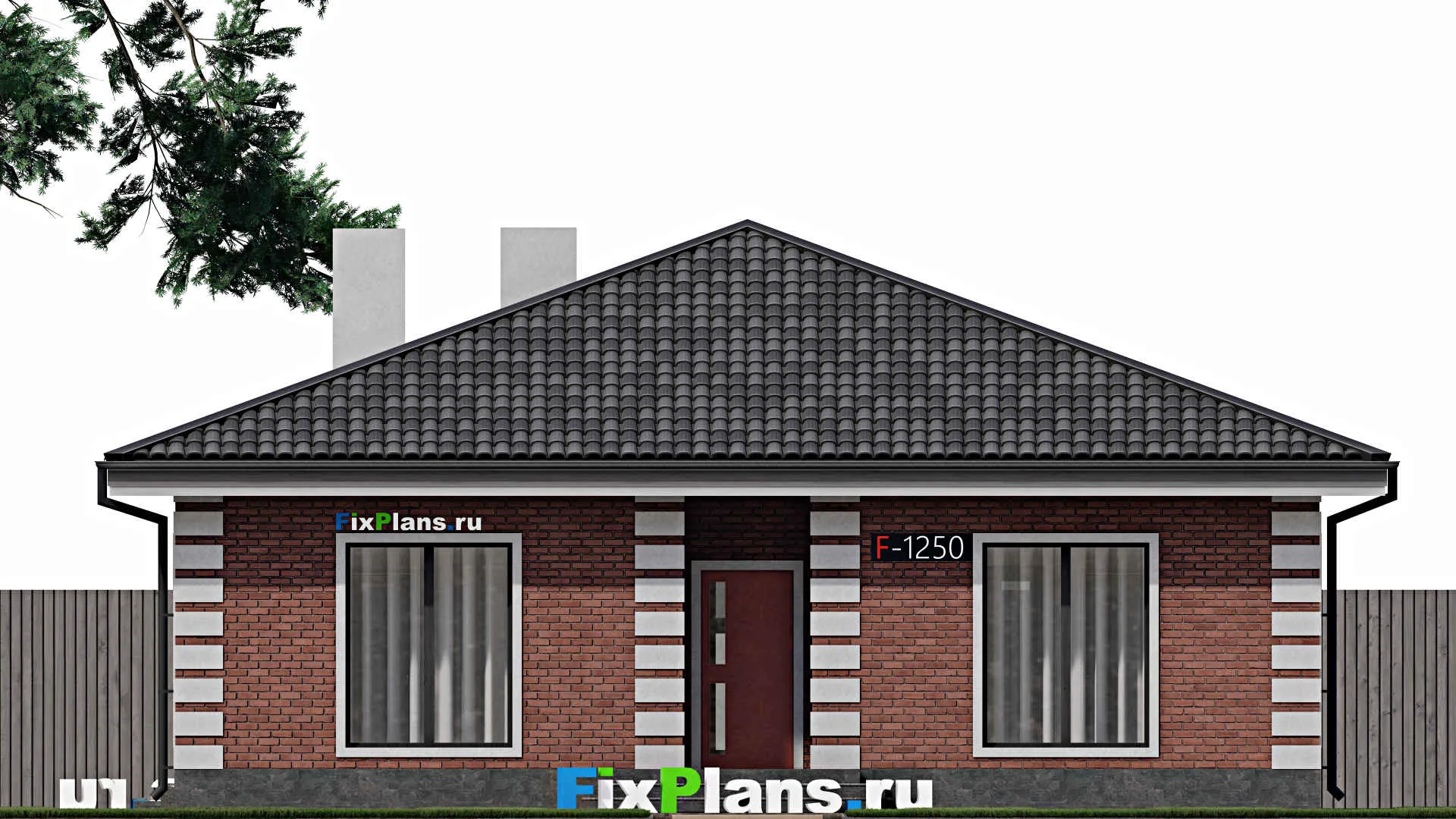 F-1250 - Проект одноэтажного дома 12 на 12, площадью 140 м² с террасой и 3 спальнями