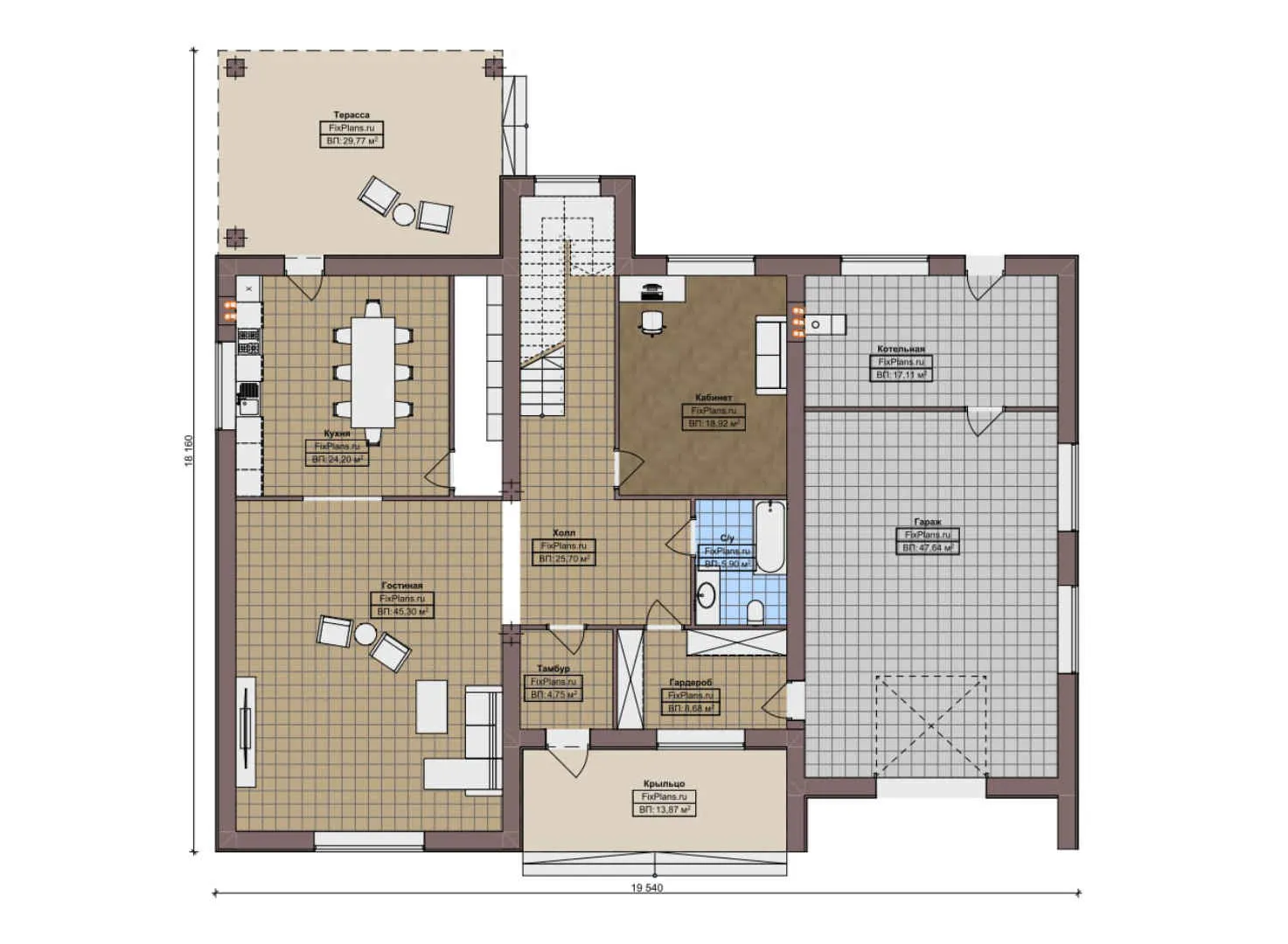 F-10718 - Планы двухэтажного дома 19 на 20, площадью 470 м² с 3 спальнями
