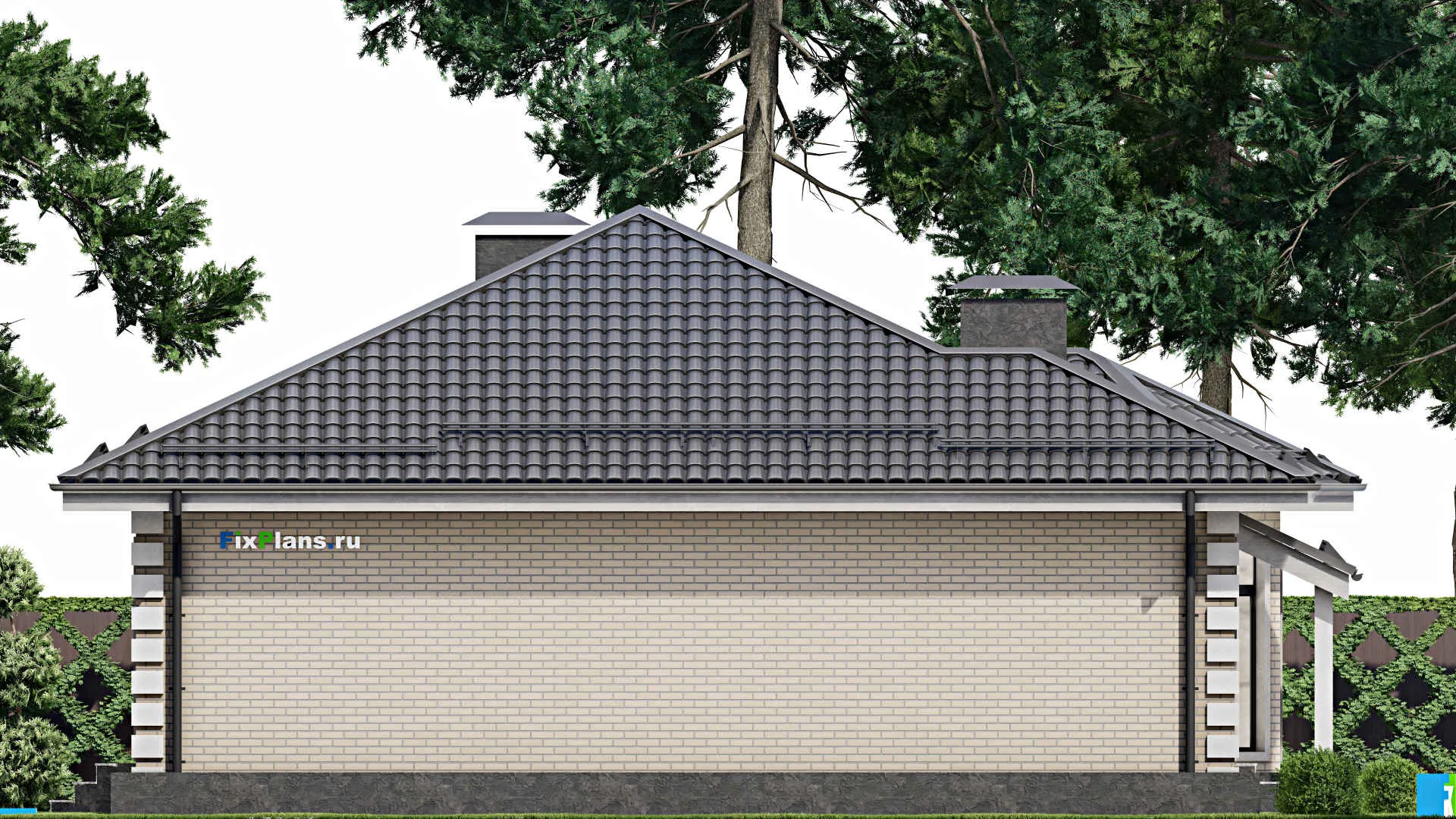 F-4715 - Проект одноэтажного дома 12 на 13, площадью 130 м² с террасой и 3 спальнями