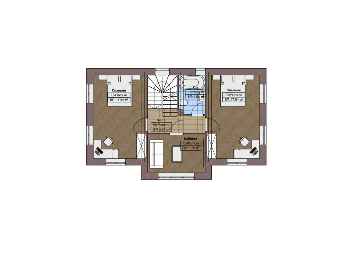 F-3356 - Планы двухэтажного дома 8 на 12, площадью 140 м² с террасой и 3 спальнями