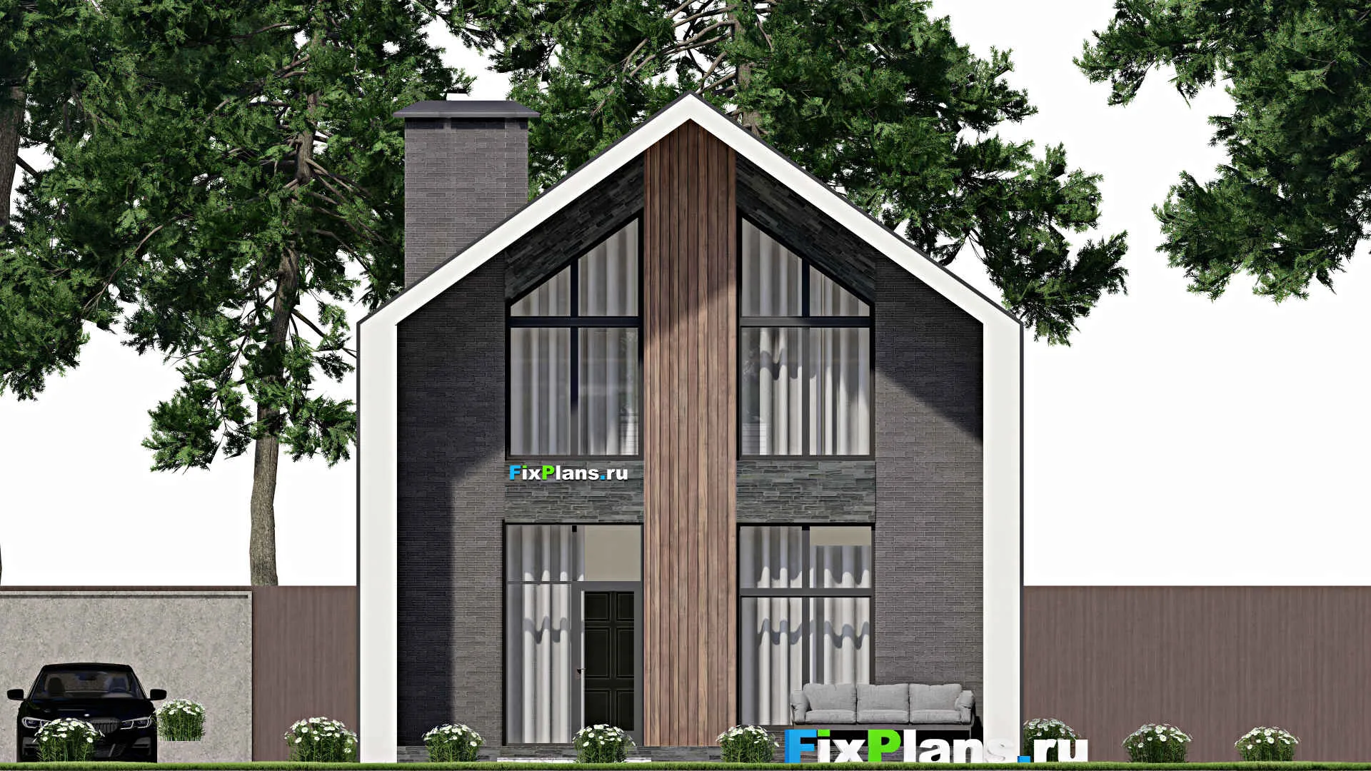 F-6677 - Проект дома с мансардой 9 на 15, площадью 160 м² с террасой, балконом, вторым светом и 1 спальнями