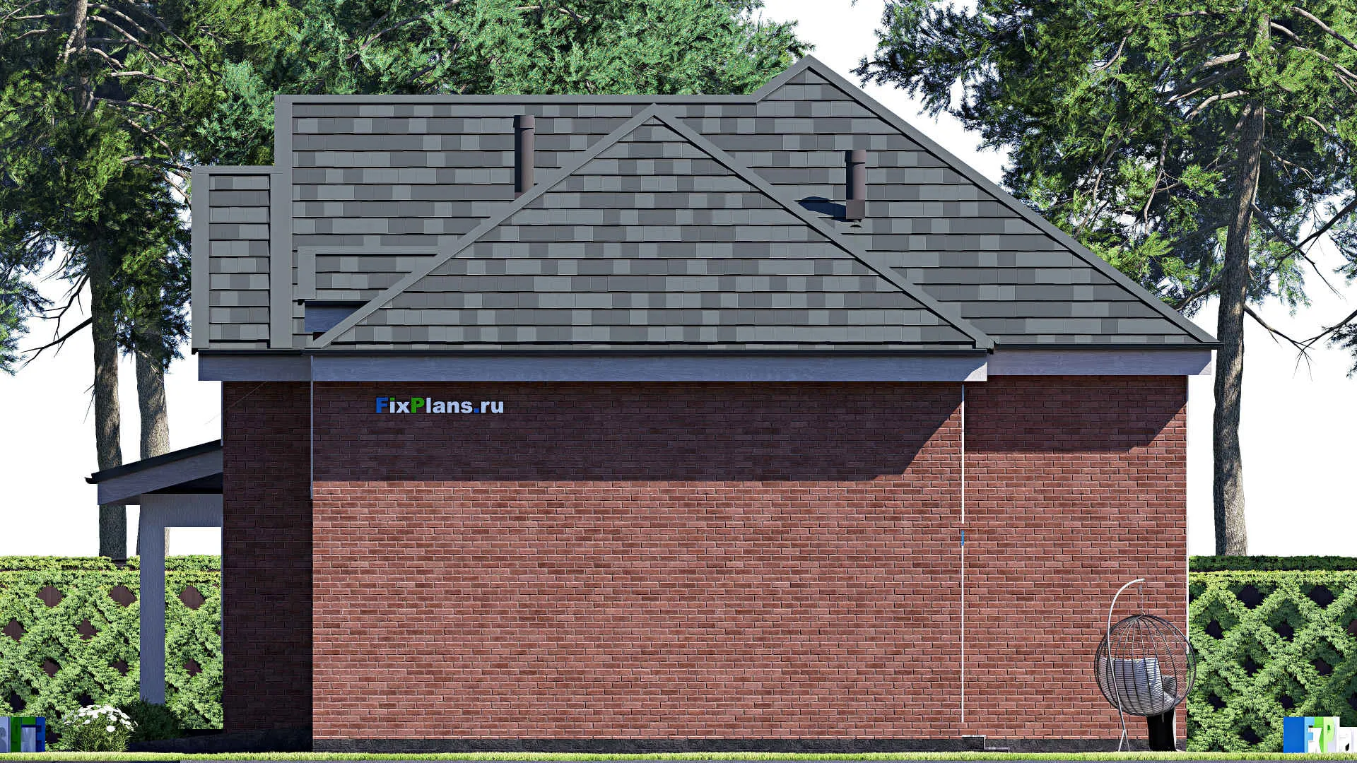 F-20222 - Проект дома с мансардой 13 на 15, площадью 220 м² с гаражом на 1 машину и 3 спальнями