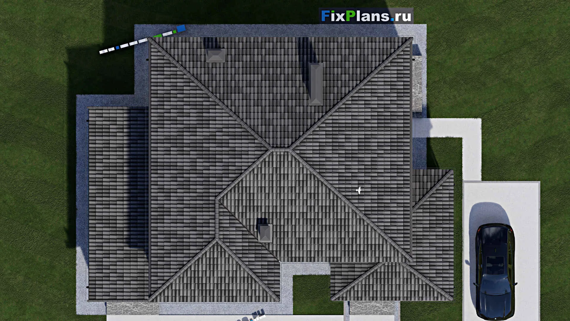 F-1646 - Проект двухэтажного дома 11 на 13, площадью 250 м² с террасой, балконом и 4 спальнями
