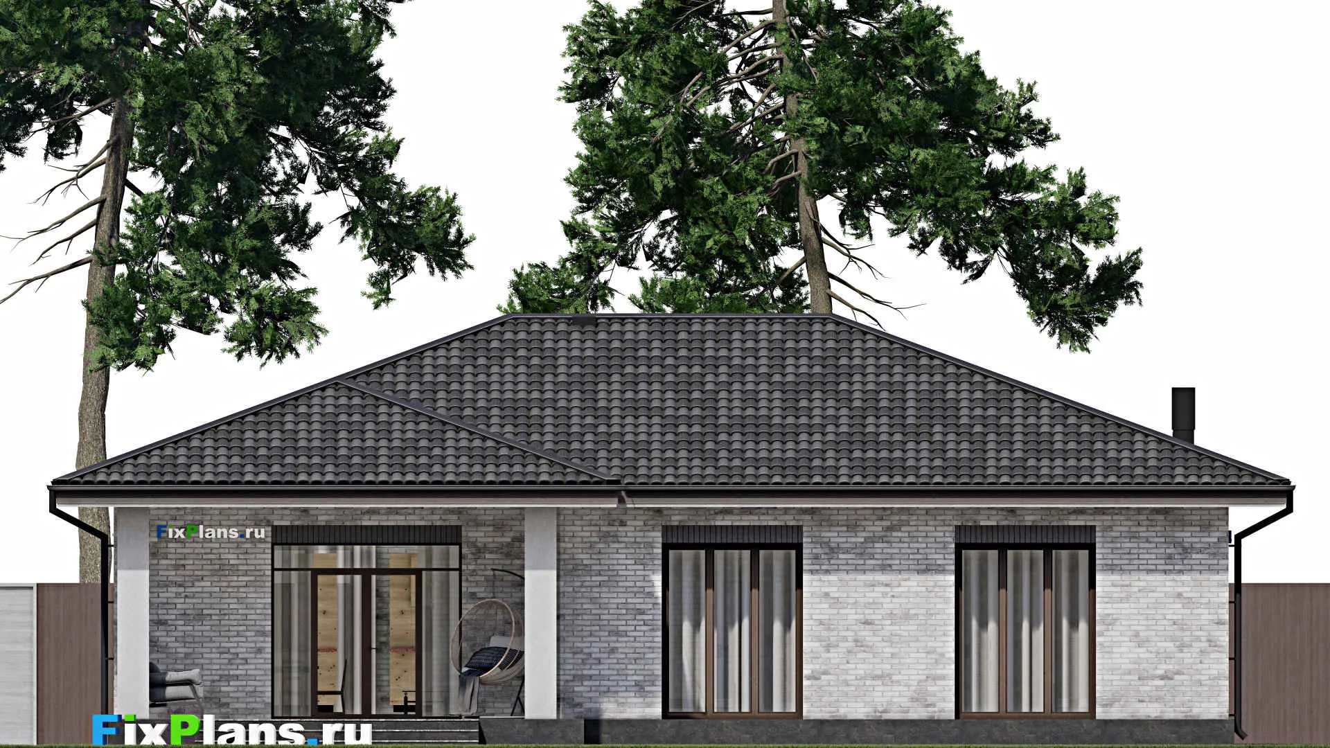 F-1286 - Проект одноэтажного дома 12 на 16, площадью 170 м² с террасой и 3 спальнями