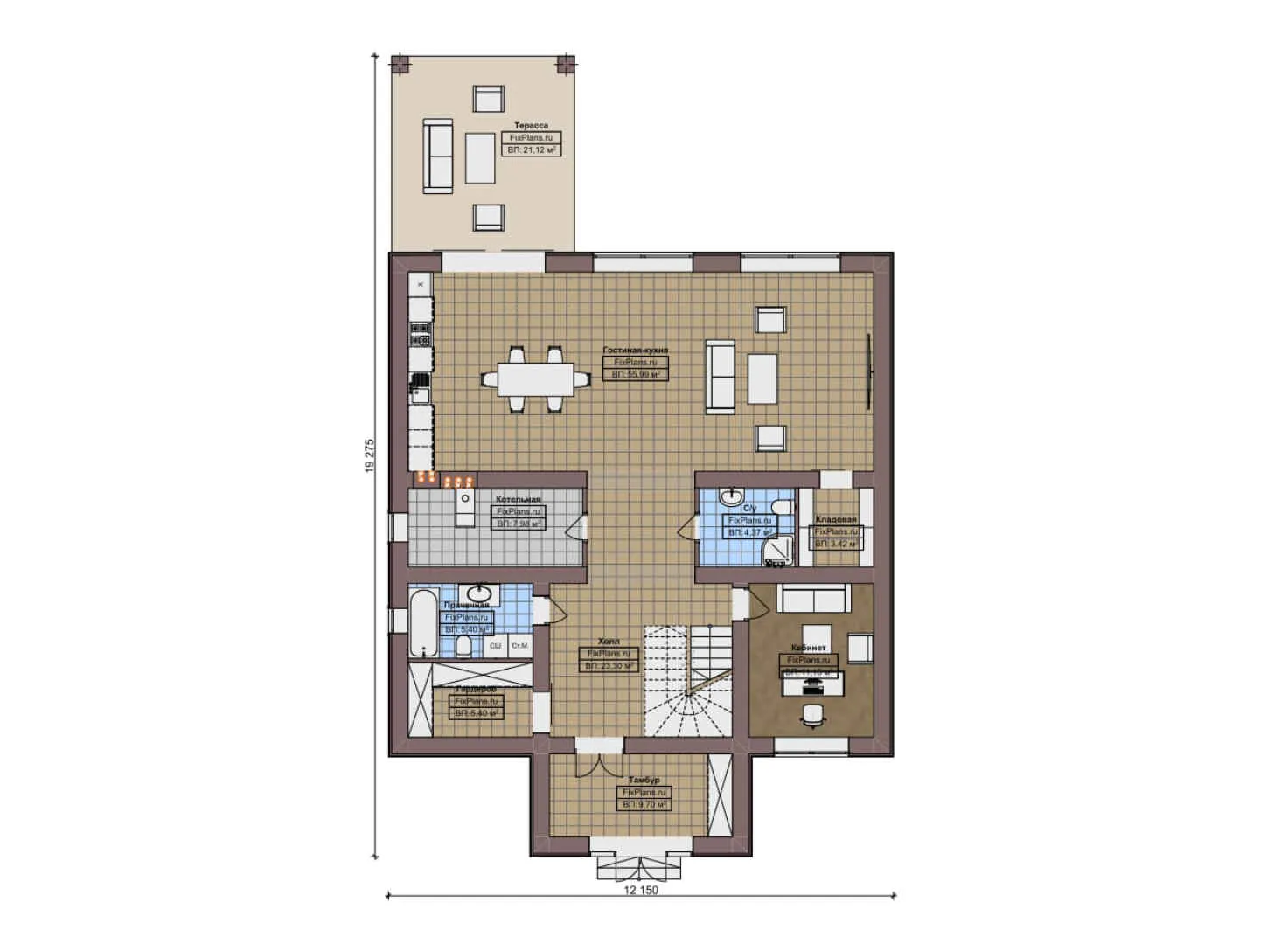 F-6227 - Планы двухэтажного дома 13 на 20, площадью 270 м² с террасой, балконом и 4 спальнями