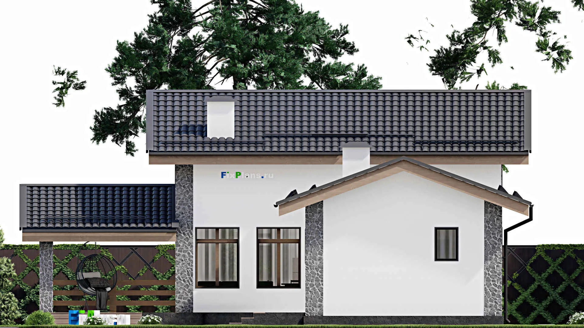 F-5084 - Проект дома с мансардой 10 на 15, площадью 170 м² с террасой, баней и 2 спальнями