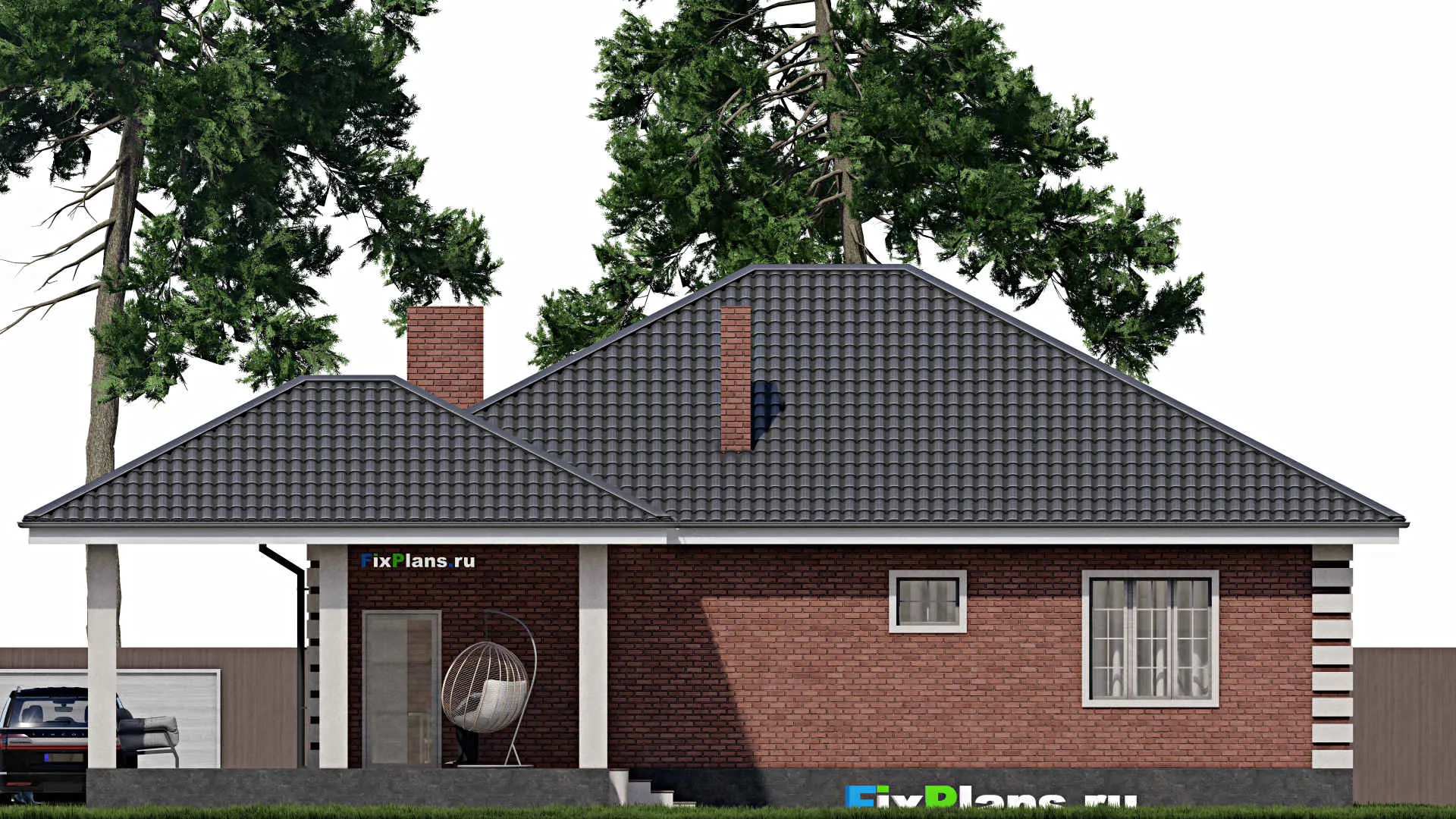 F-1556 - Проект одноэтажного дома 12 на 14, площадью 170 м² с террасой и 3 спальнями