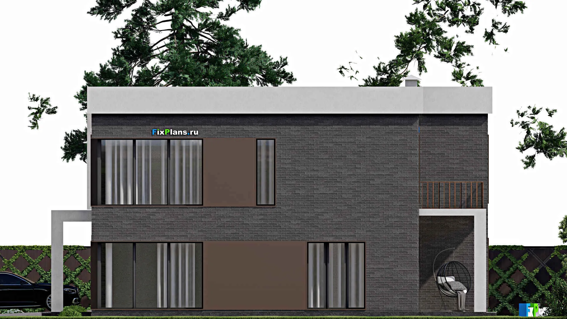 F-7145 - Проект двухэтажного дома 15 на 20, площадью 340 м² с балконом, гаражом на 2 машины и 4 спальнями