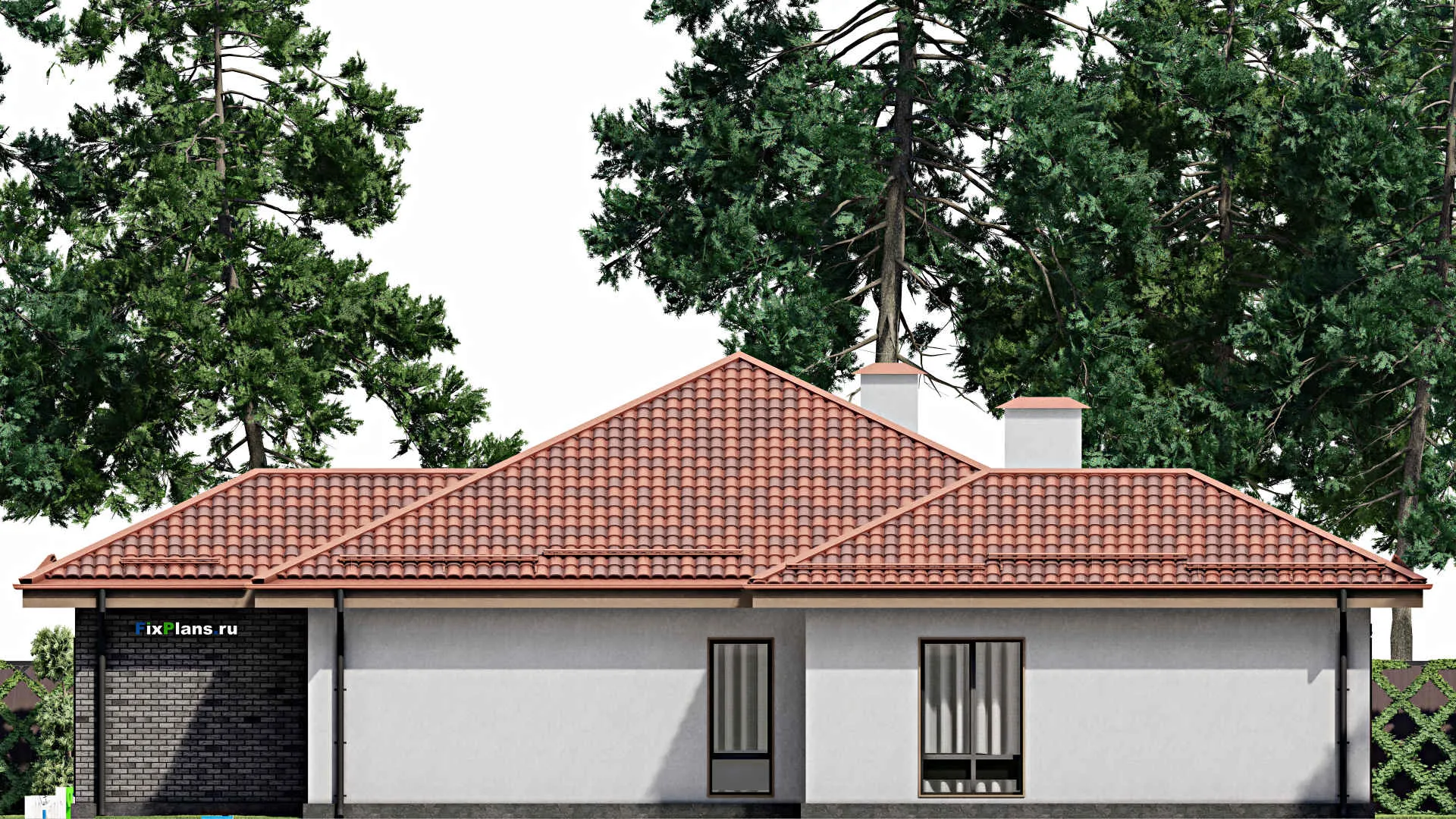 F-8180 - Проект одноэтажного дома 19 на 20, площадью 300 м² с террасой и 4 спальнями