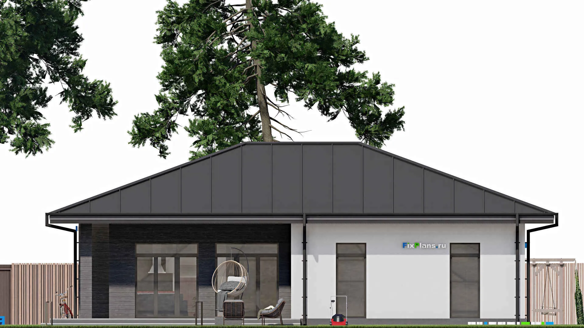 F-0053i - Проект одноэтажного дома 16 на 17, площадью 160 м² с террасой и 3 спальнями