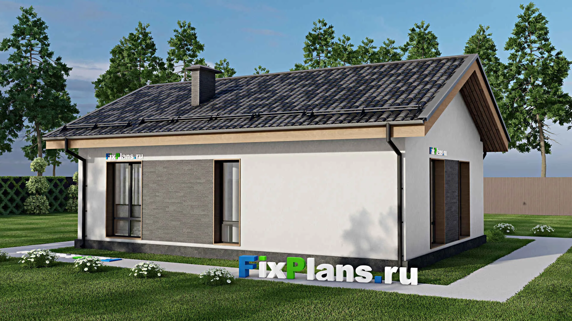 F-9458 - Проект одноэтажного дома 11 на 12, площадью 80 м² с 2 спальнями