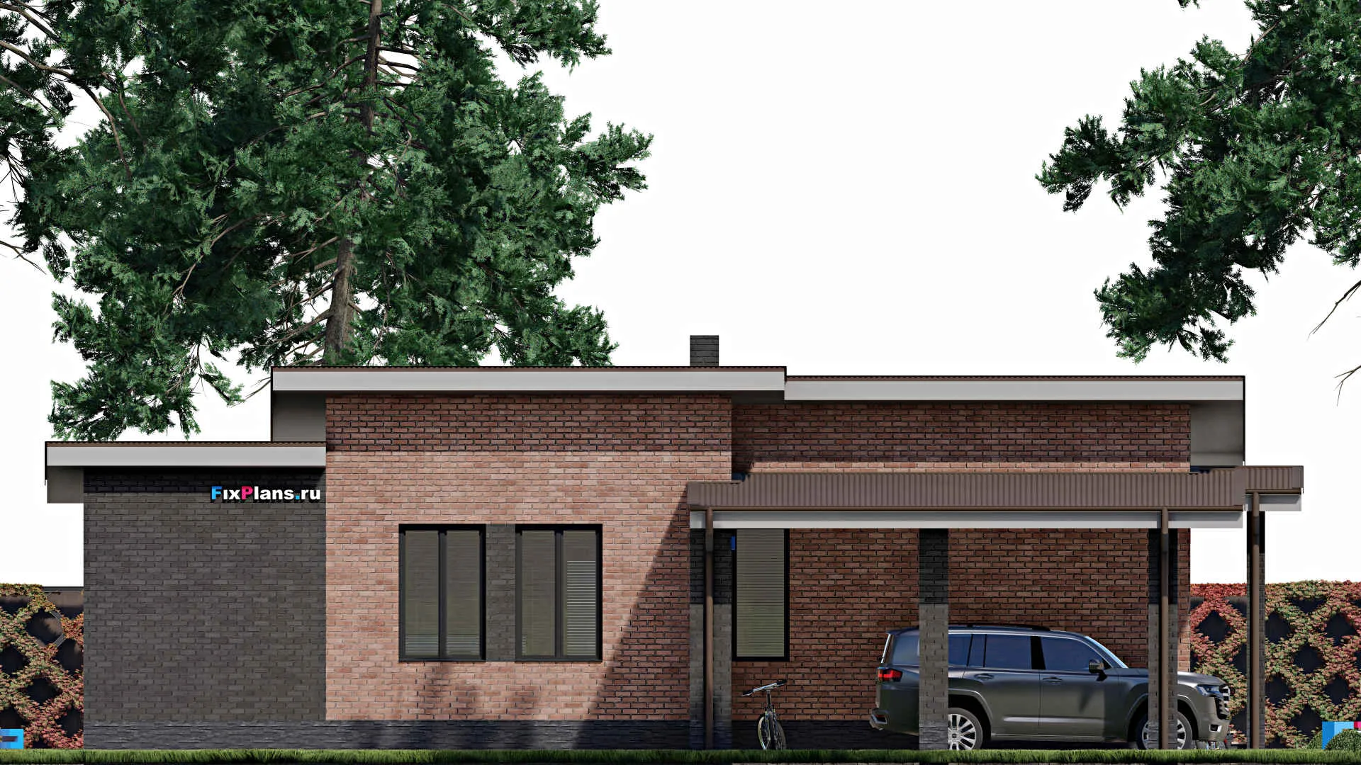 F-0098 - Проект одноэтажного дома 16 на 16, площадью 160 м² с террасой и 3 спальнями