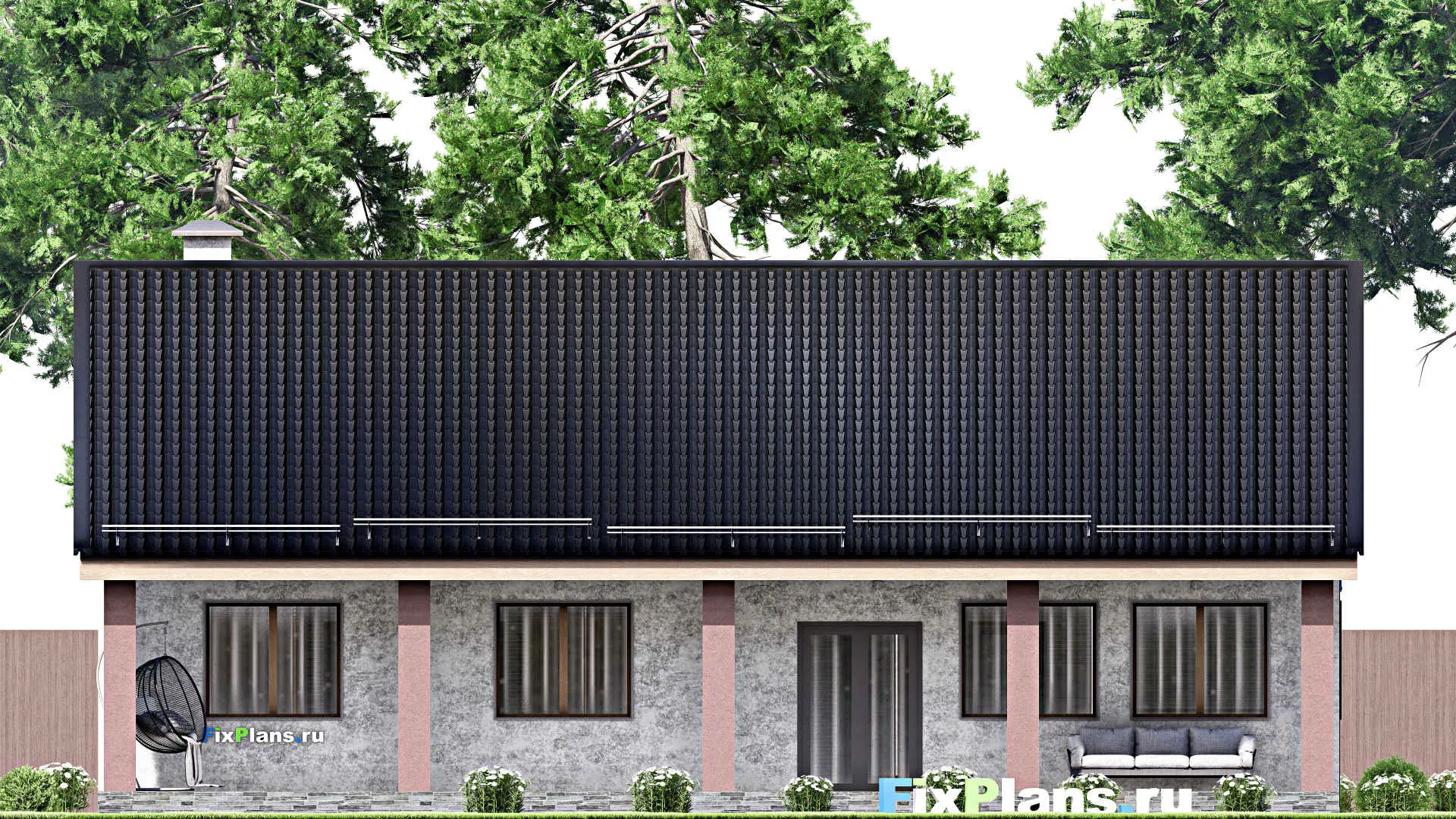 F-13175 - Проект одноэтажного дома 15 на 16, площадью 190 м² с террасой и 3 спальнями