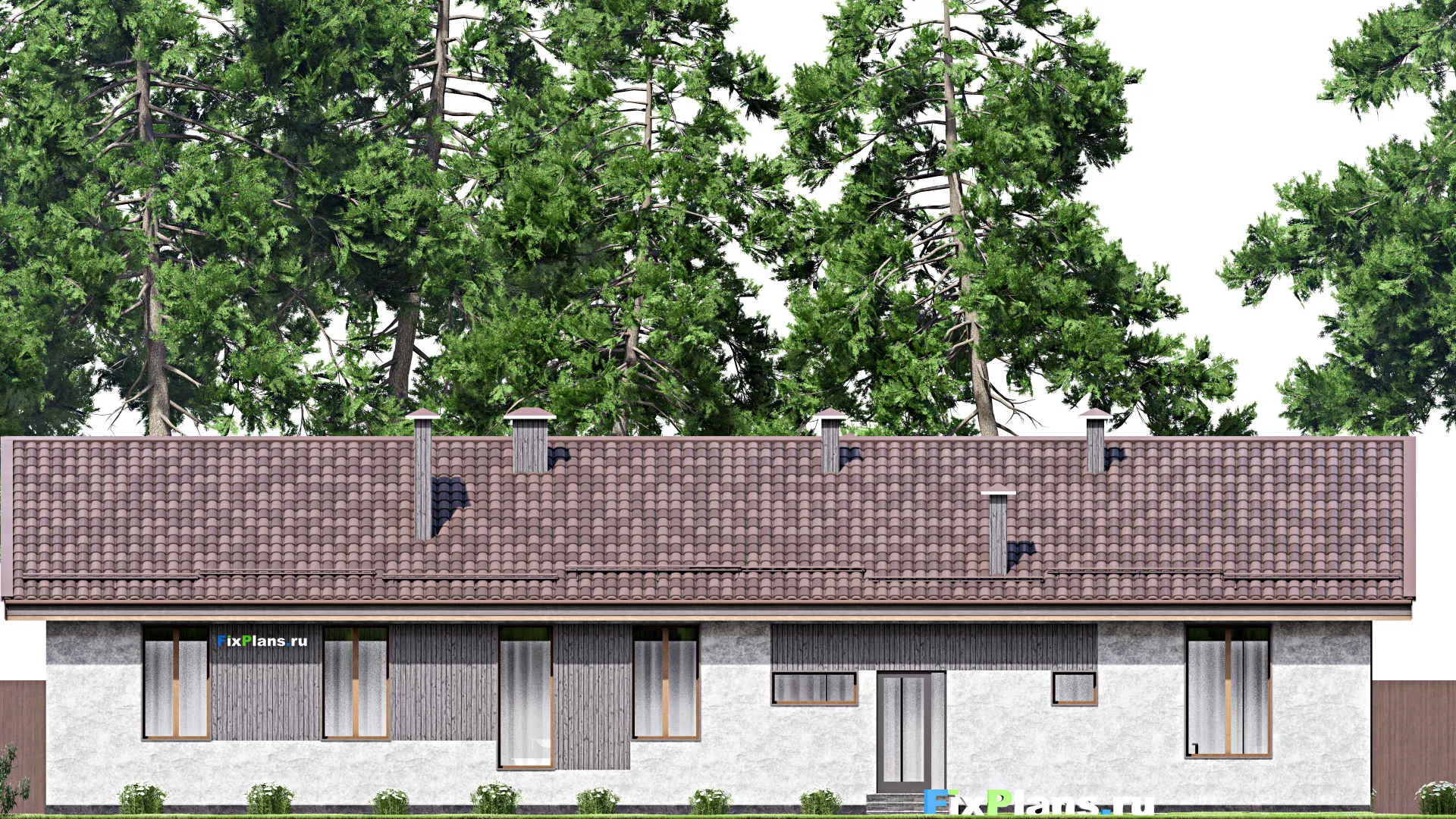 F-14030 - Проект одноэтажного дома 13 на 23, площадью 190 м² с баней, гаражом на 1 машину и 2 спальнями