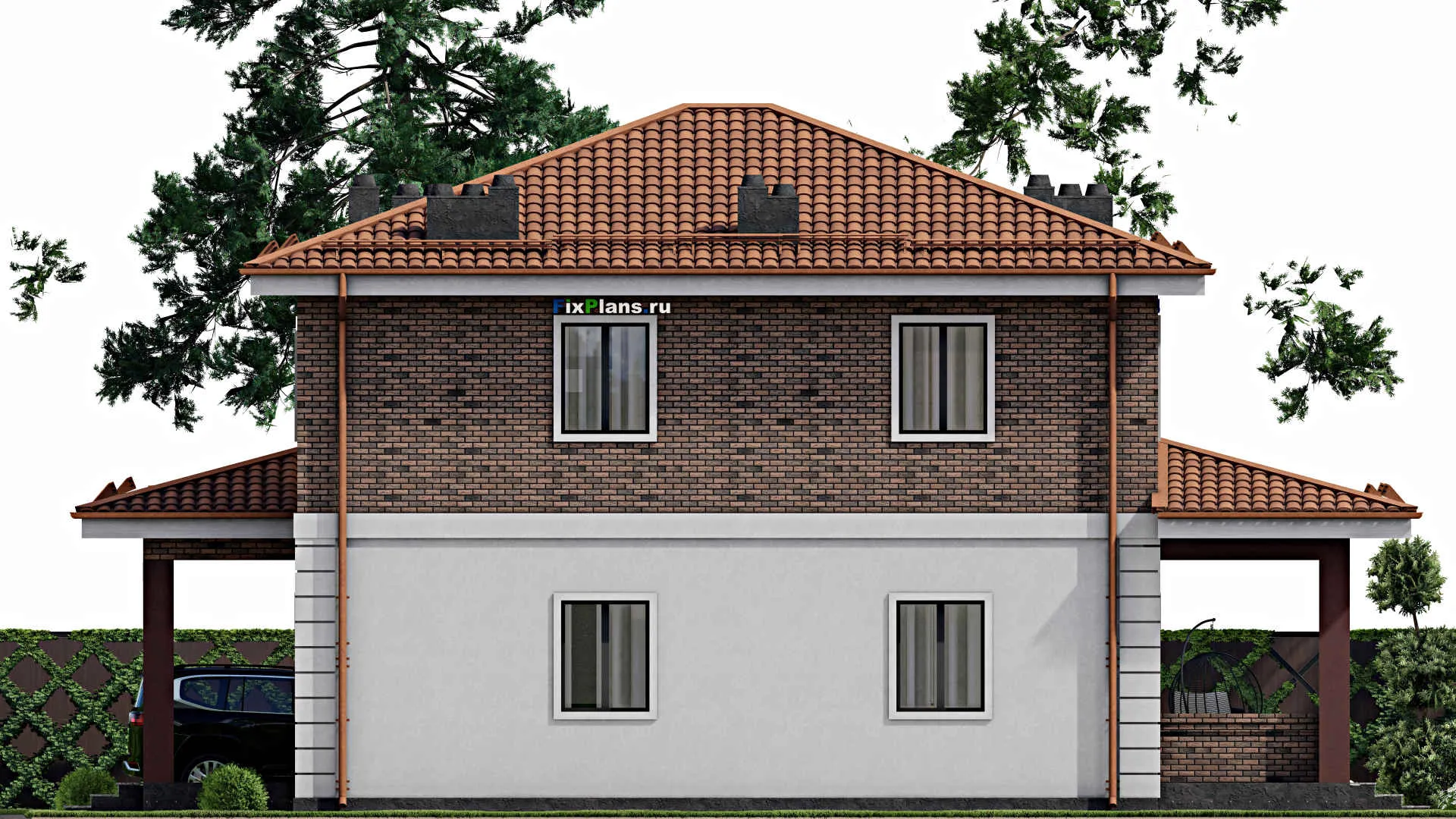 F-8360 - Проект двухэтажного дома 15 на 16, площадью 220 м² с террасой и 3 спальнями